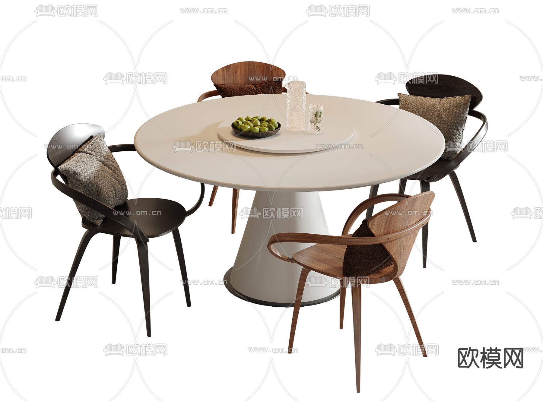 圆形餐桌椅3d模型下载