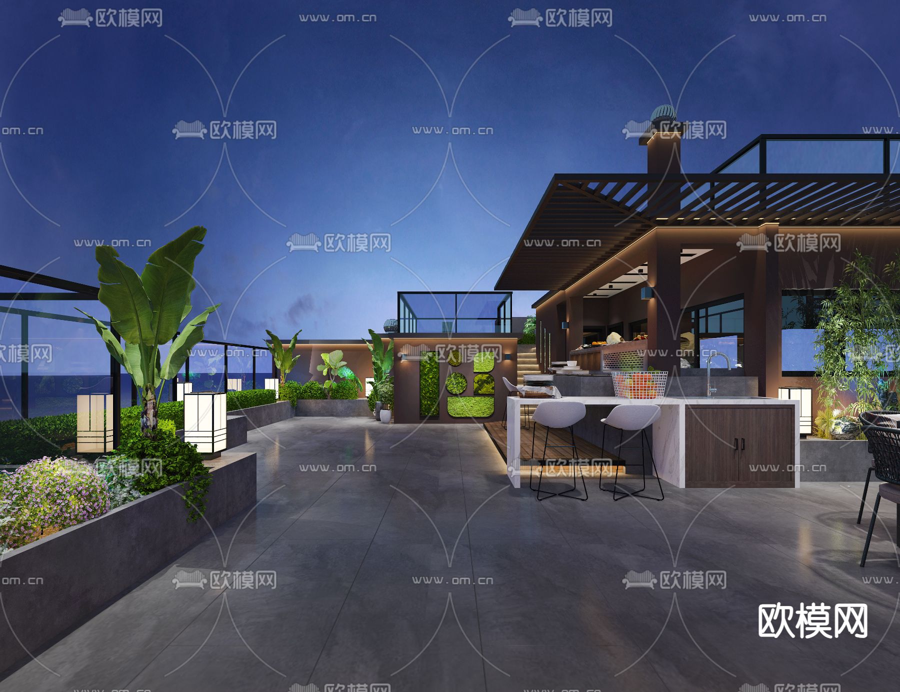 现代庭院 露台花园3d模型下载（渲染图1）