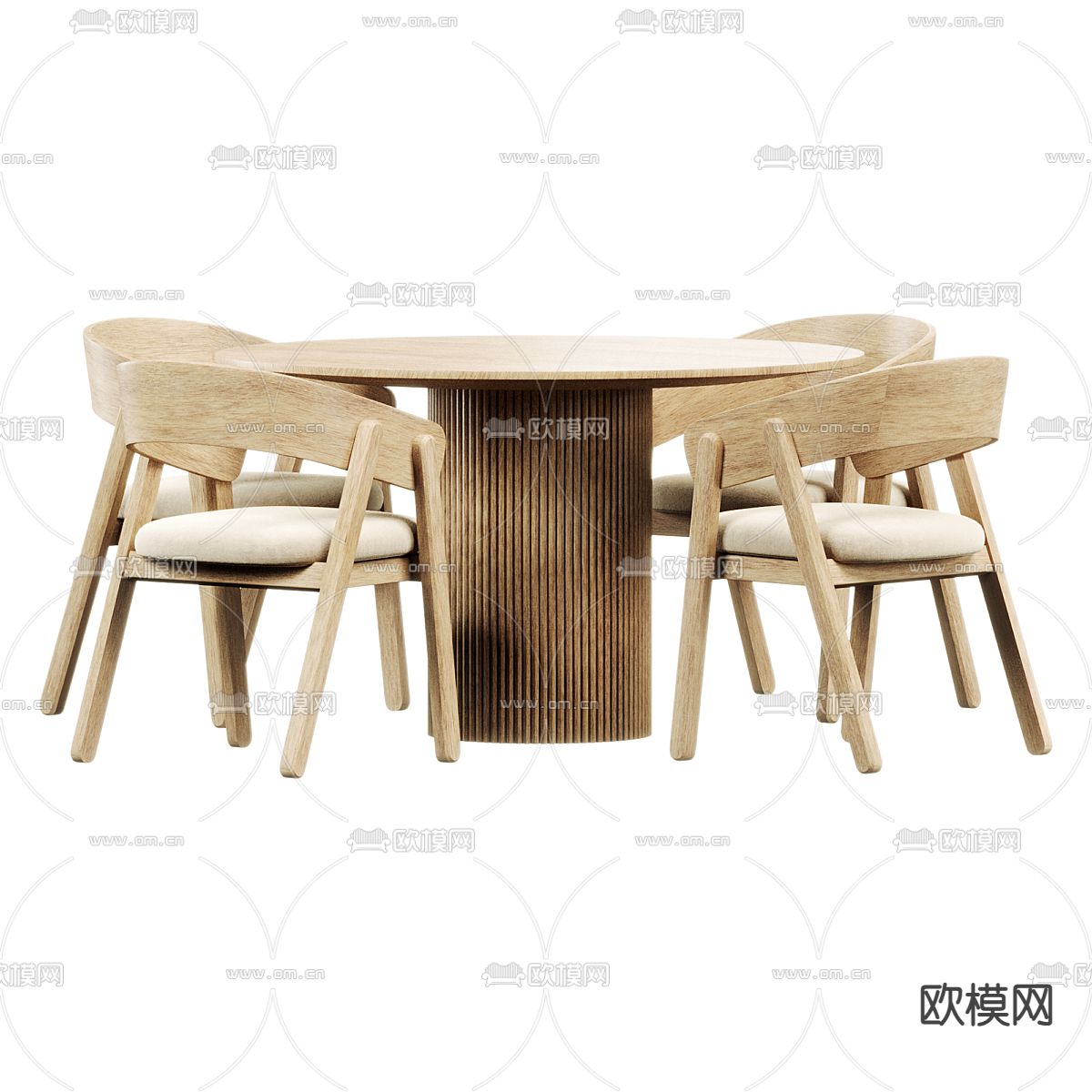 现代实木餐桌椅3d模型下载（渲染图2）