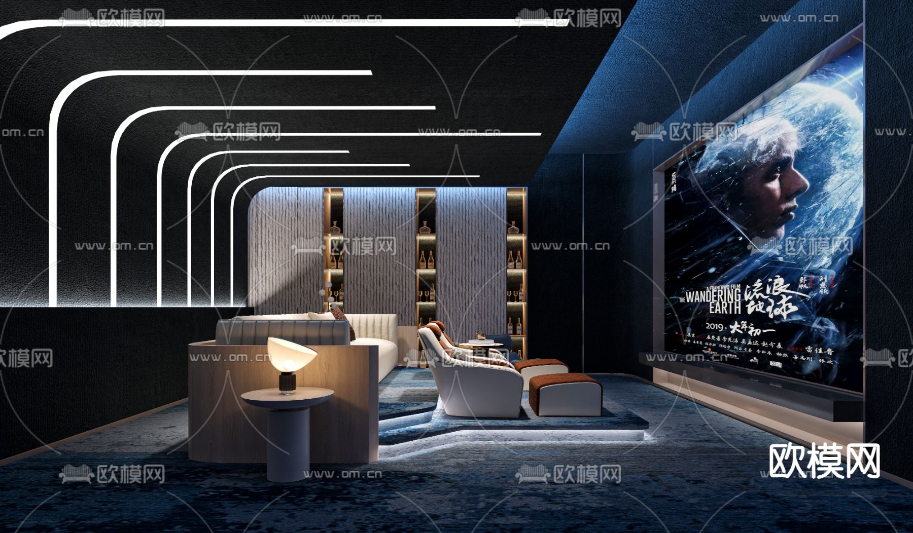 现代影音室 视听室3d模型下载