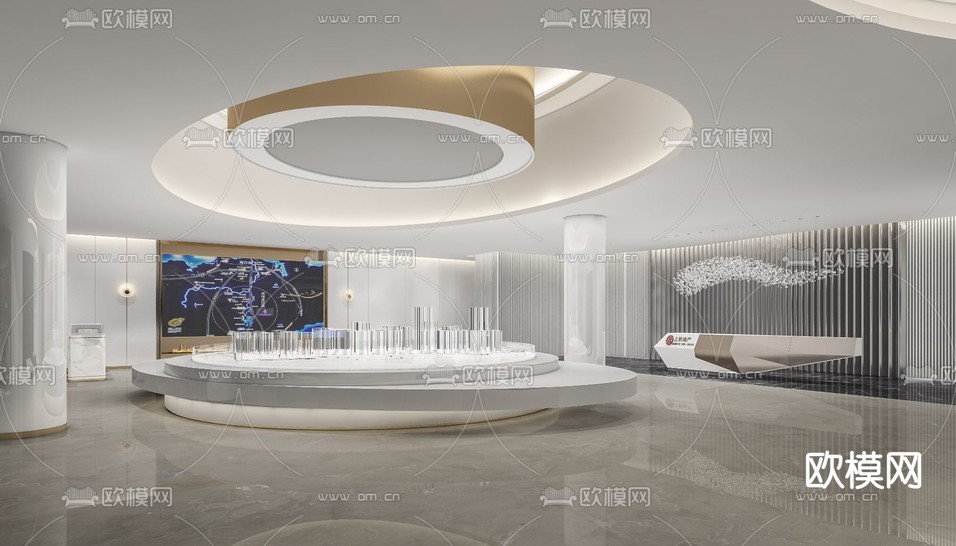现代售楼处 沙盘区3d模型下载(渲染图1)