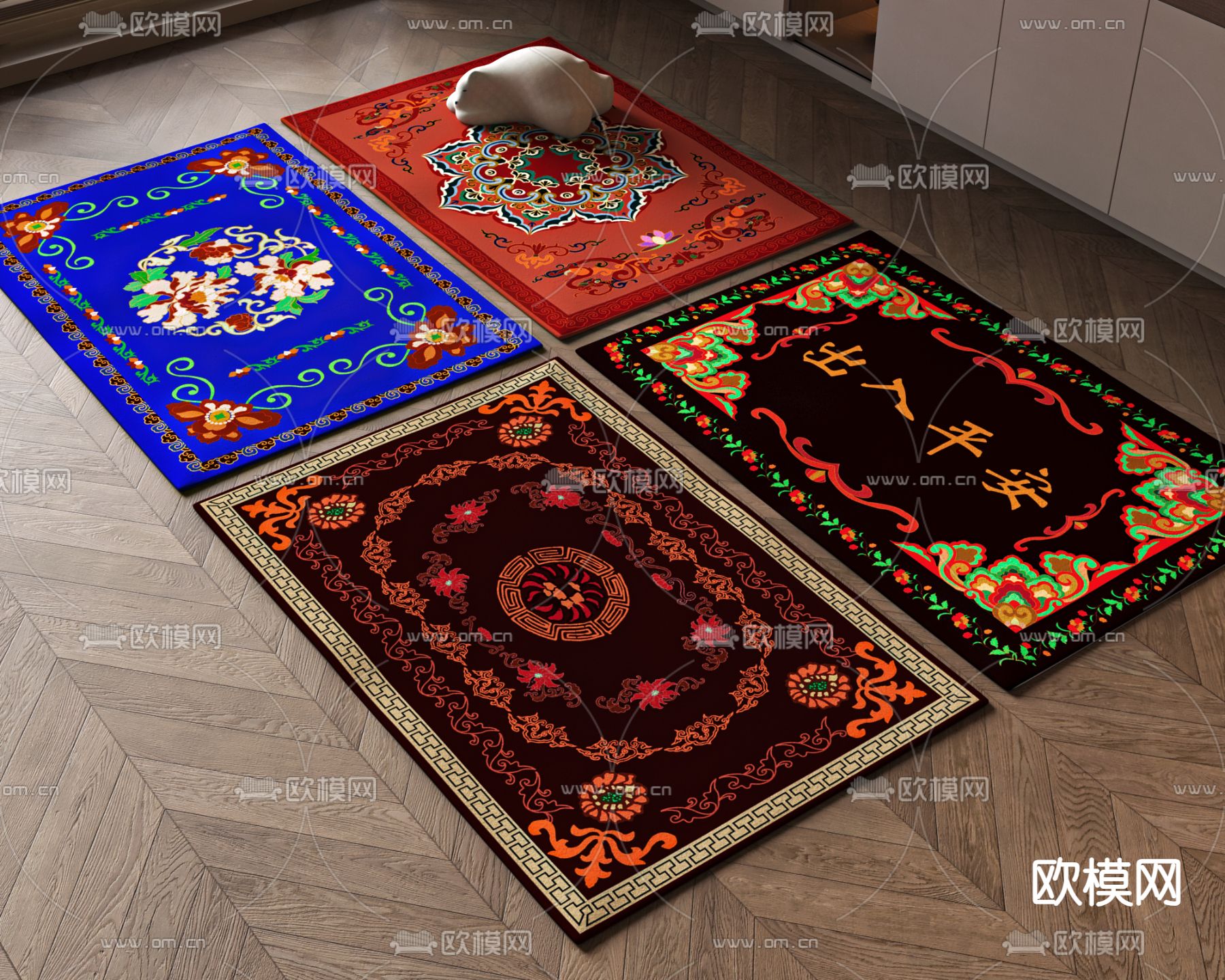 民族风方形地毯su模型下载（渲染图2）