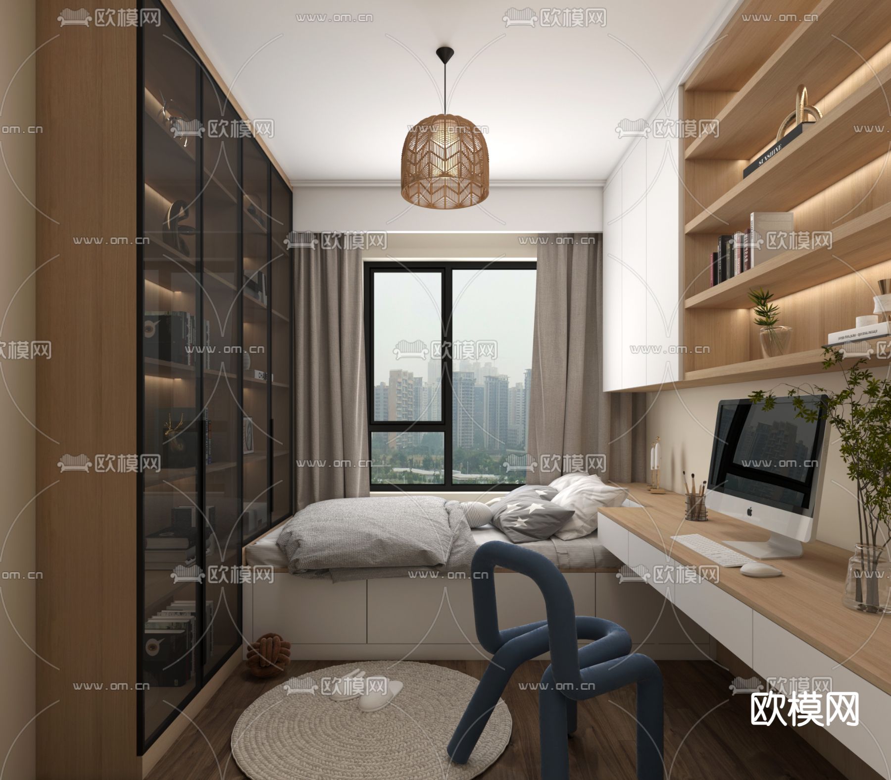 北欧榻榻米卧室3d模型下载