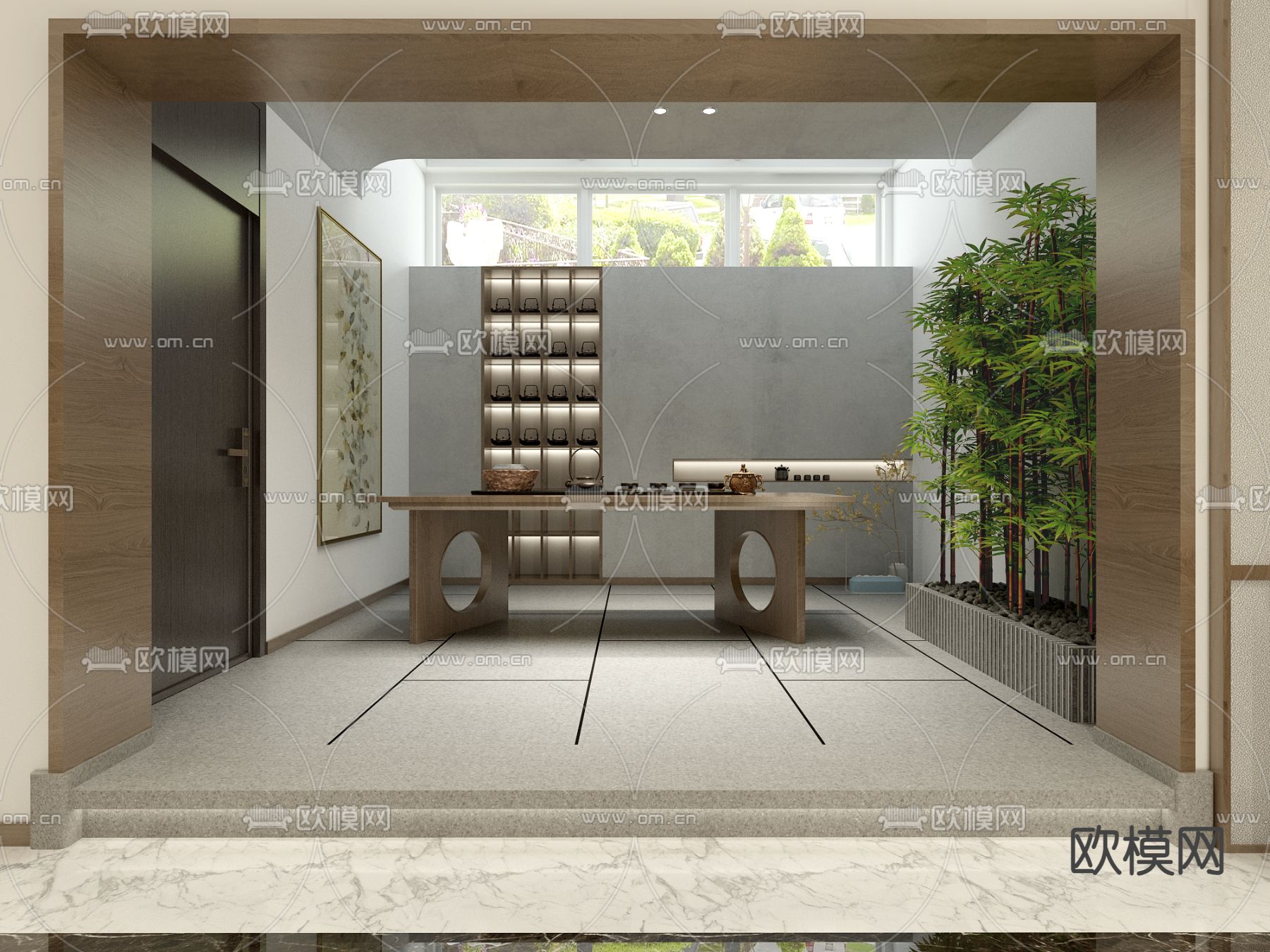 新中式地下室 茶室3d模型下载（渲染图3）