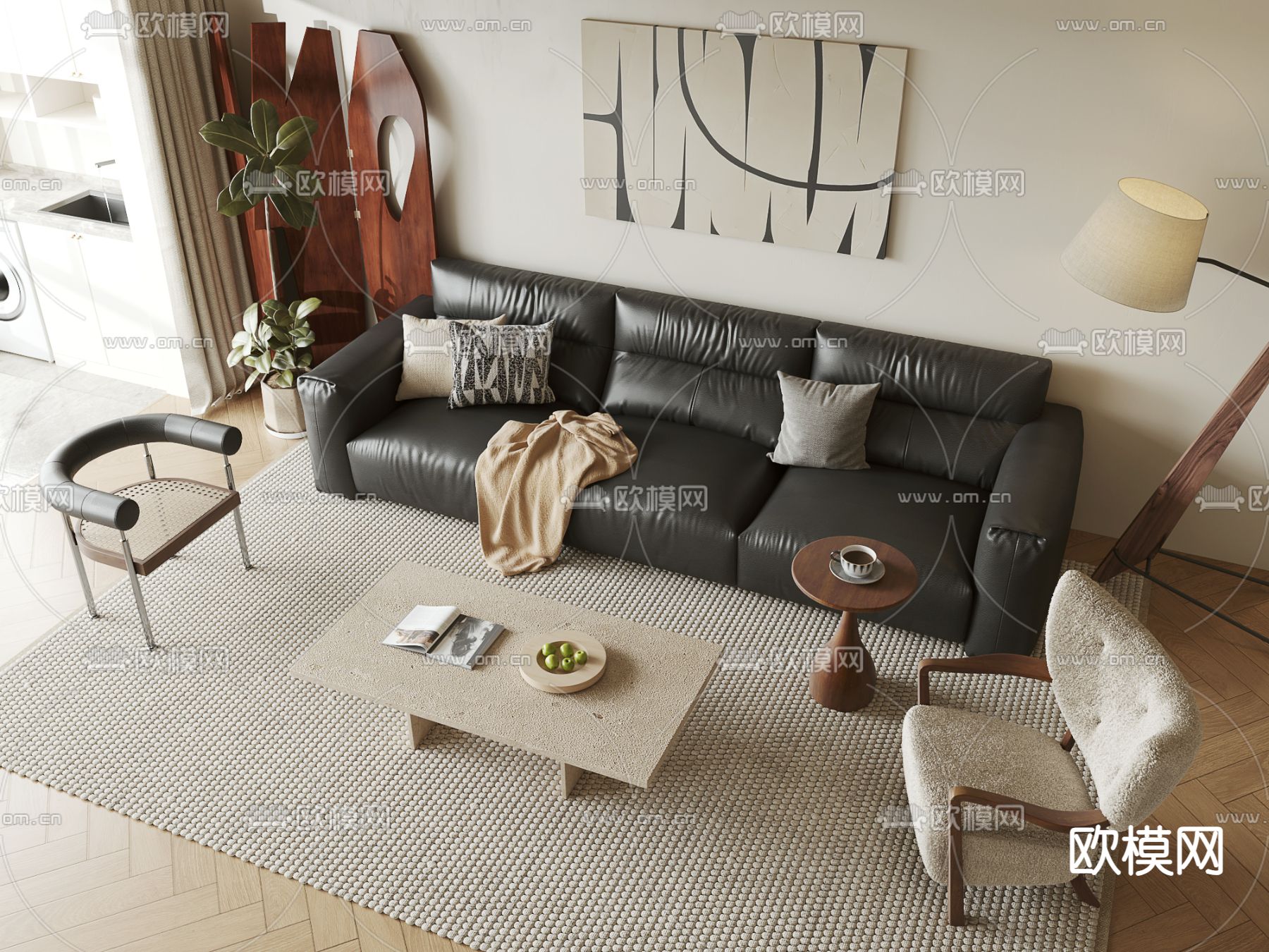 中古风沙发组合3d模型下载