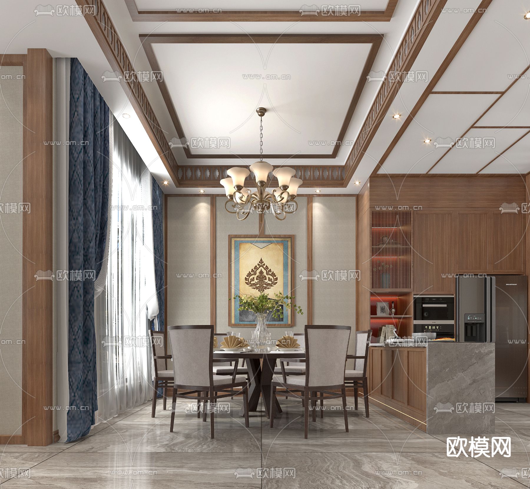 东南亚餐厅3d模型下载（渲染图1）