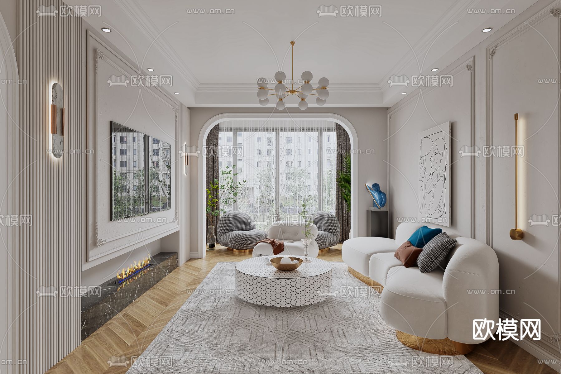 简欧客餐厅3d模型下载（渲染图1）