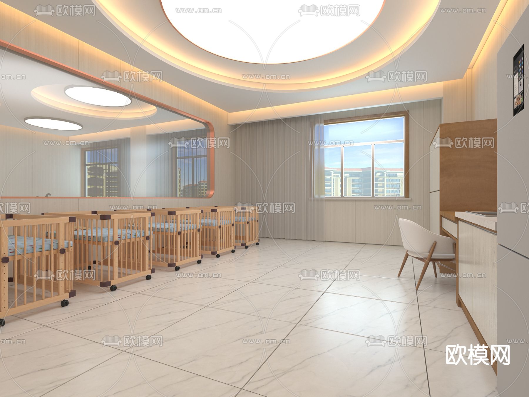 月子中心 育婴室 抚触室3d模型下载（渲染图1）