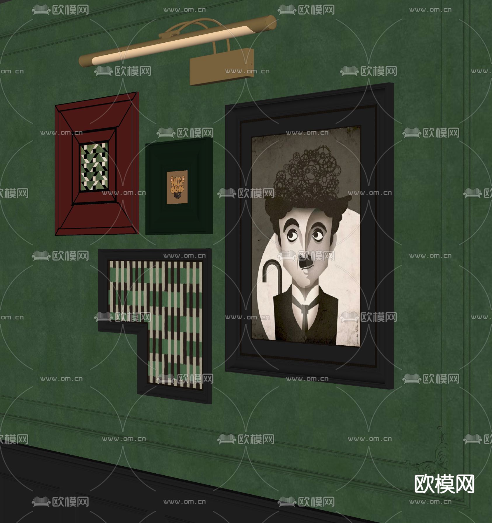 中古风装饰画su模型下载（渲染图1）