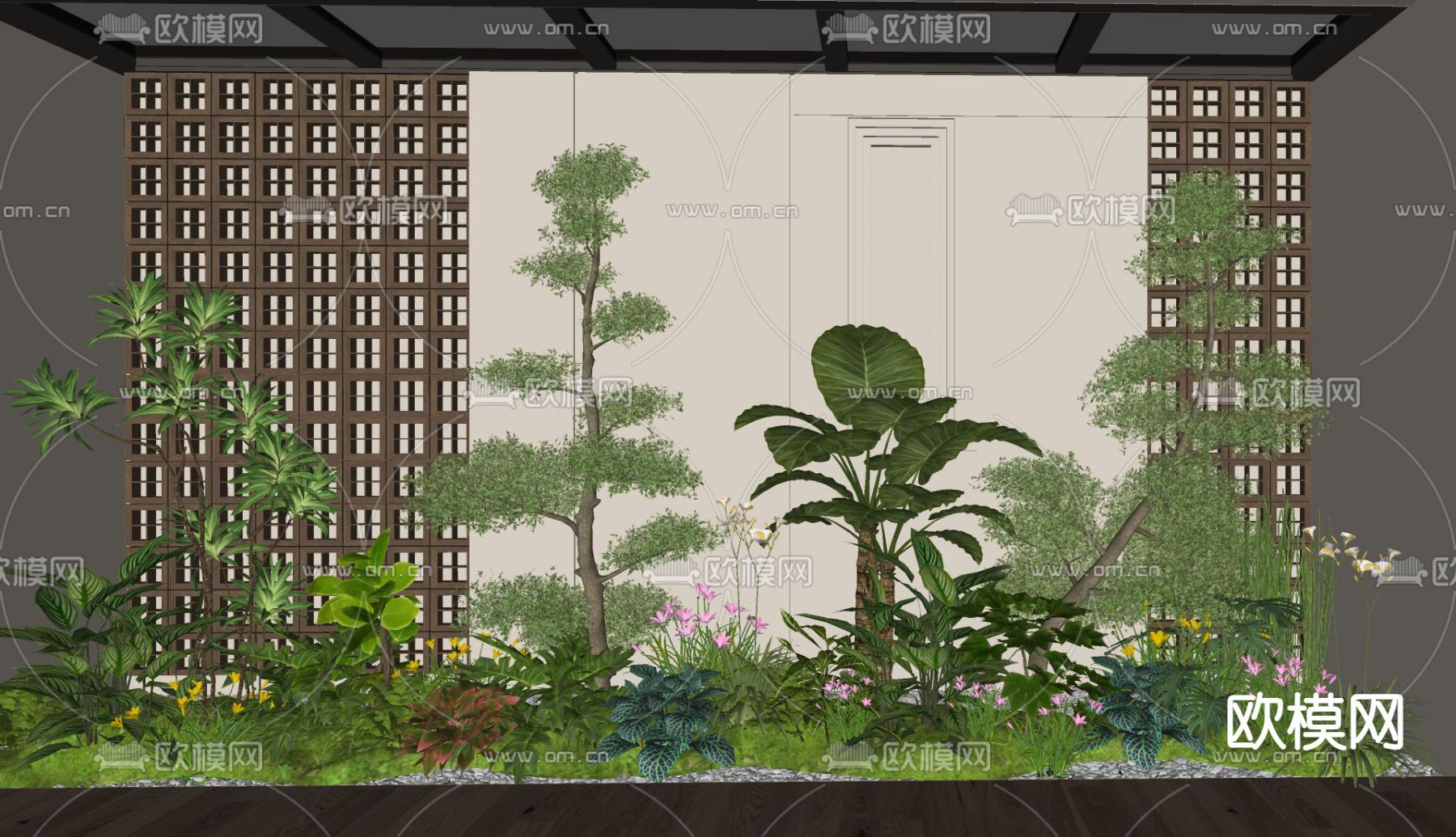 庭院景观小品 植物堆su模型下载（渲染图1）