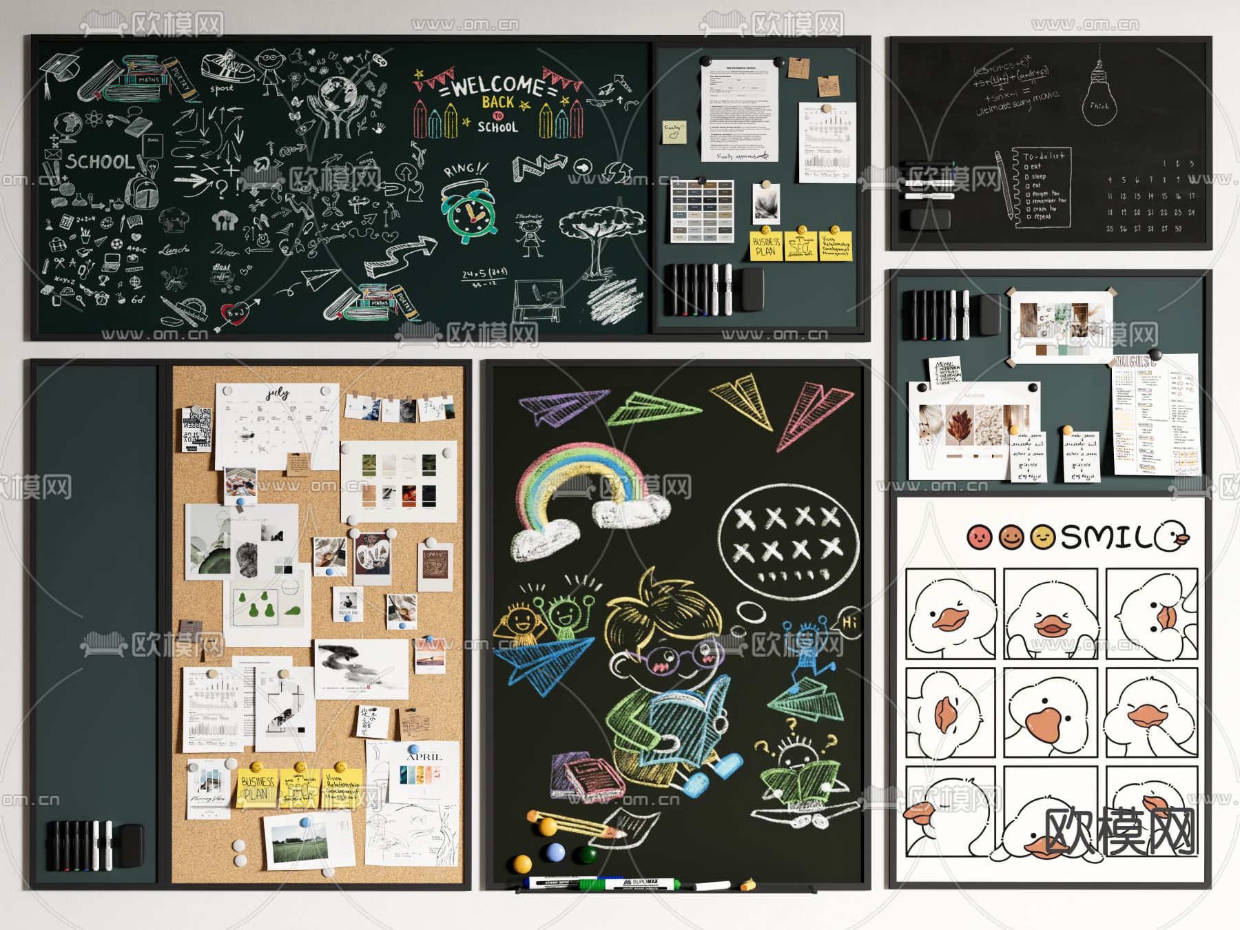 黑板 手绘墙 便签板3d模型下载