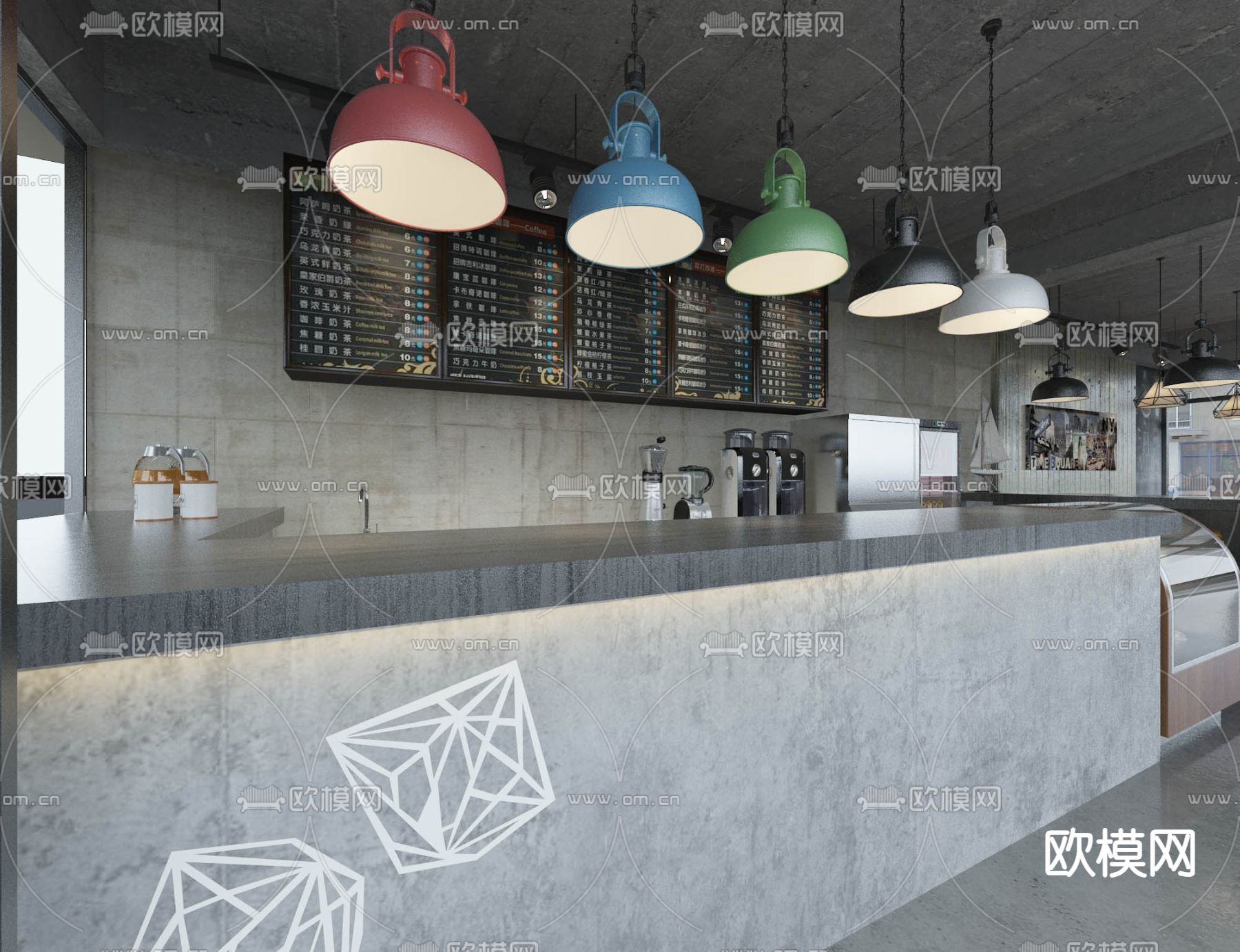 工业风奶茶店3d模型下载