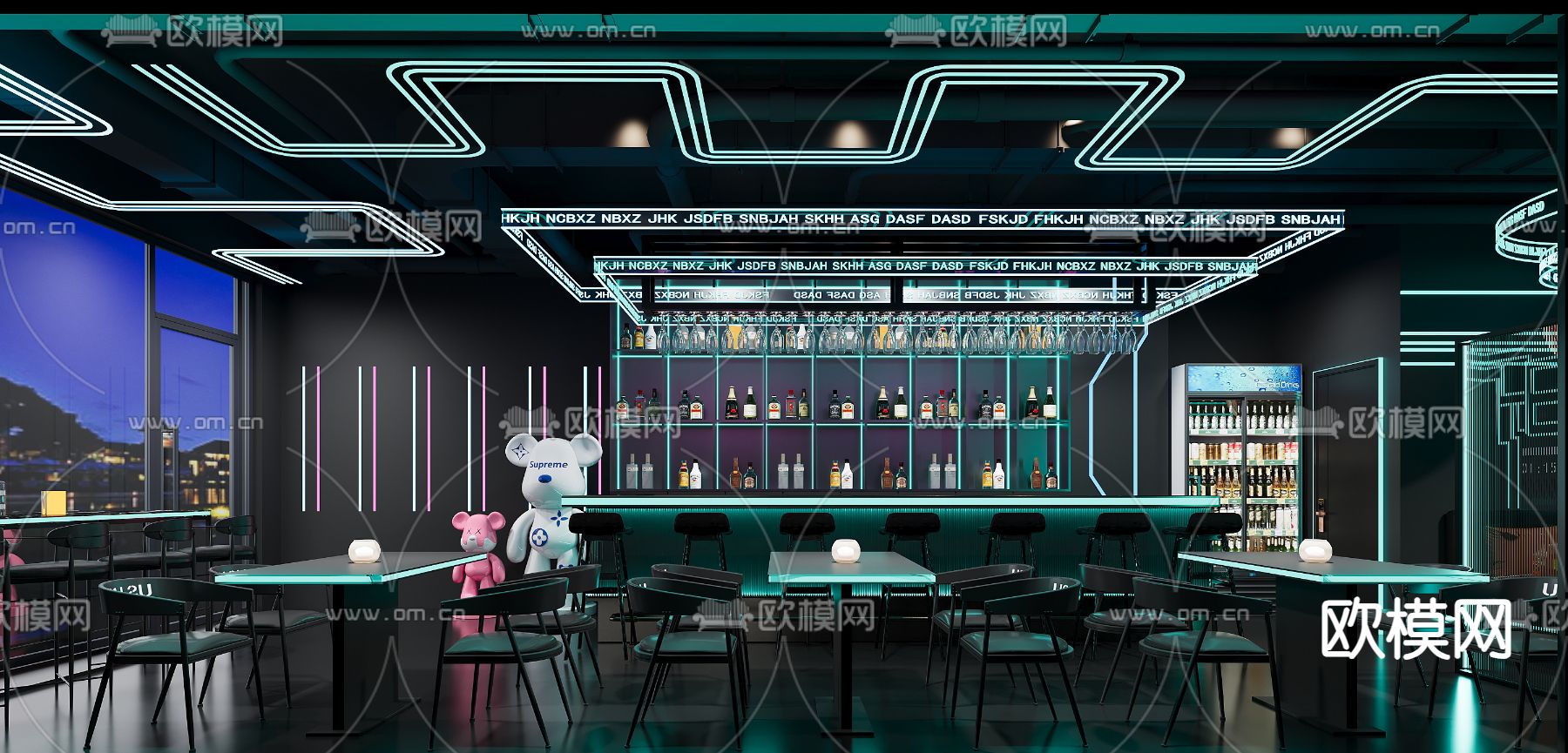 现代酒吧 清吧3d模型下载（渲染图2）