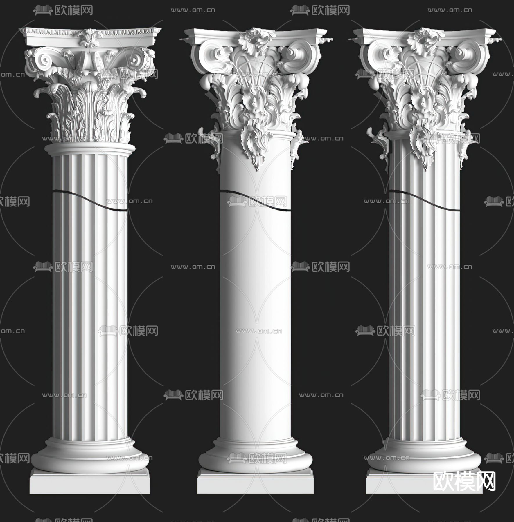 简欧柱子 雕花柱 圆柱 罗马柱3d模型下载
