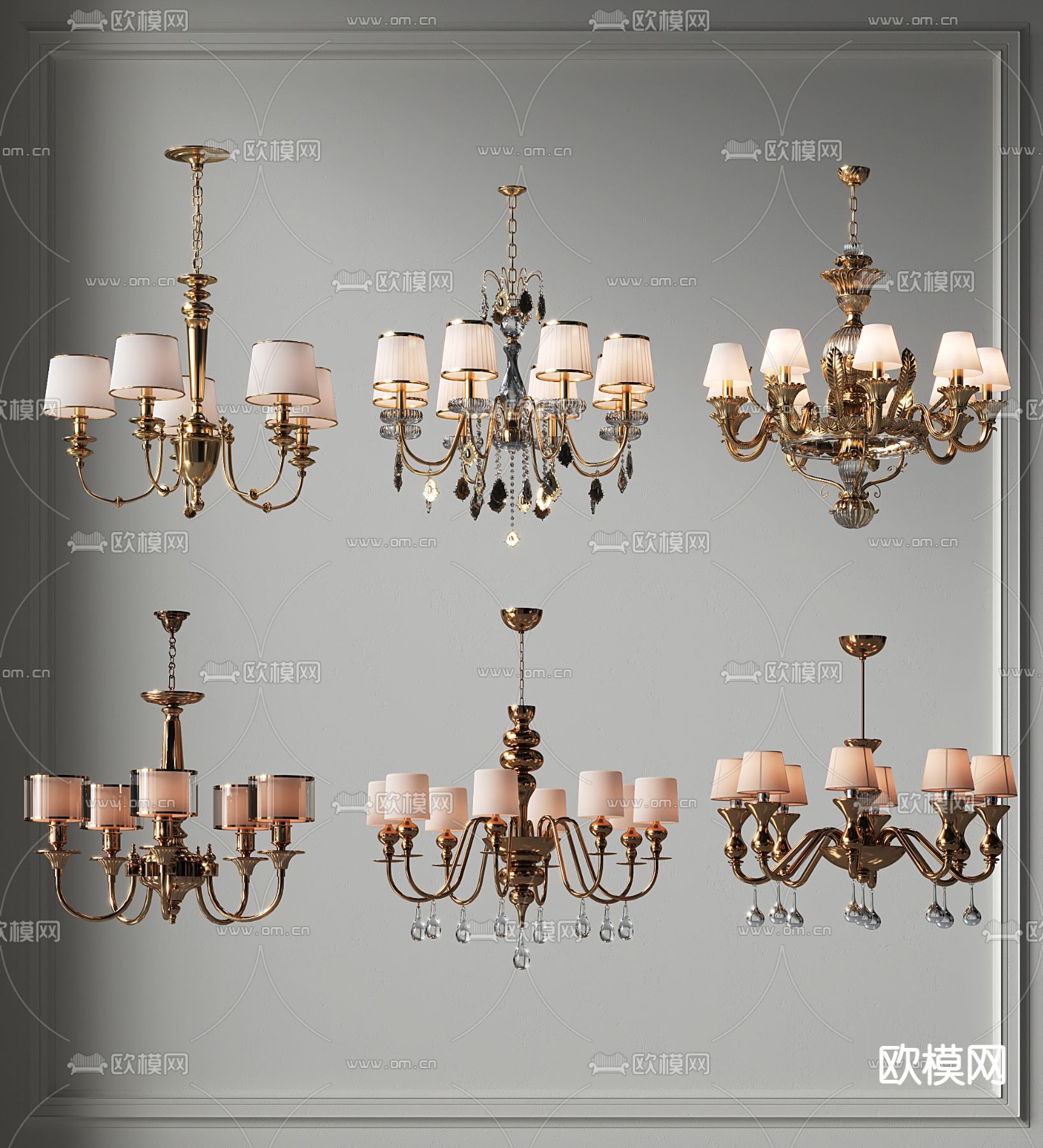 美式多头吊灯su模型下载（渲染图2）