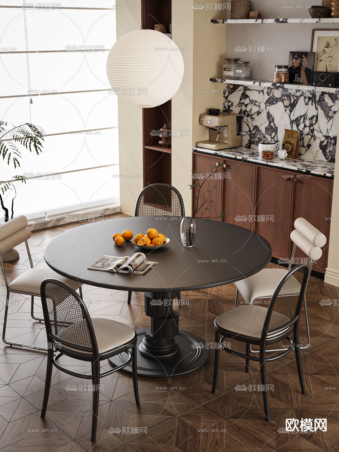 中古风餐桌椅 圆餐桌3d模型下载