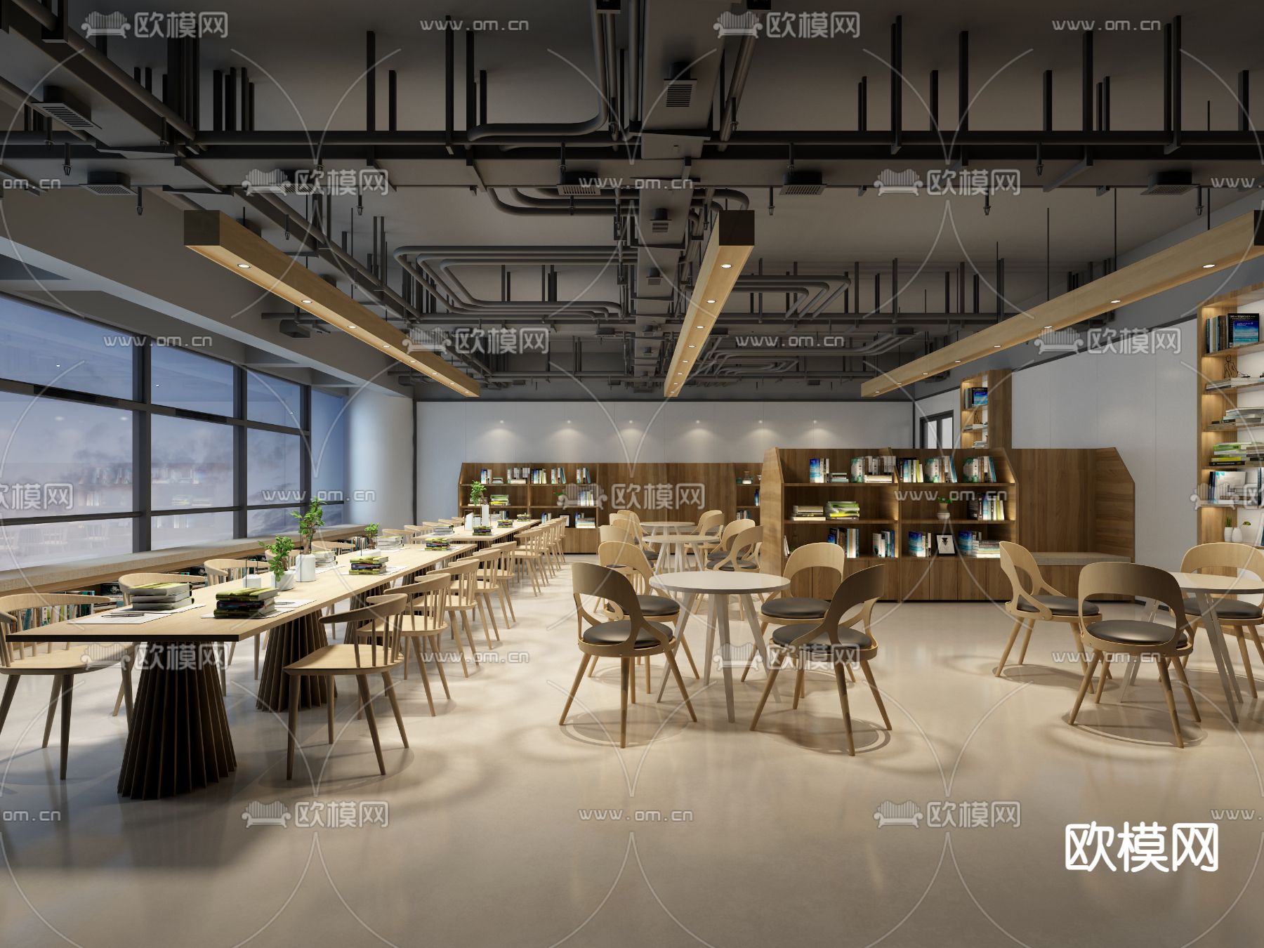 现代图书馆 阅读区3d模型下载