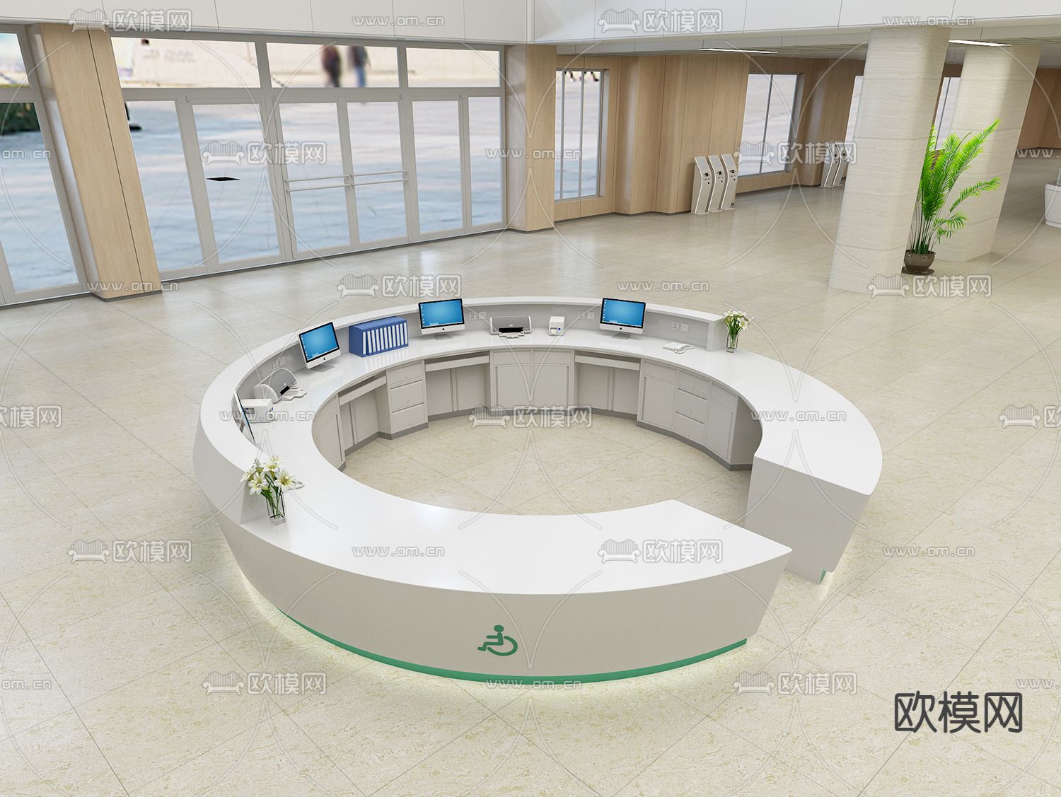 现代医院大堂3d模型下载（渲染图2）