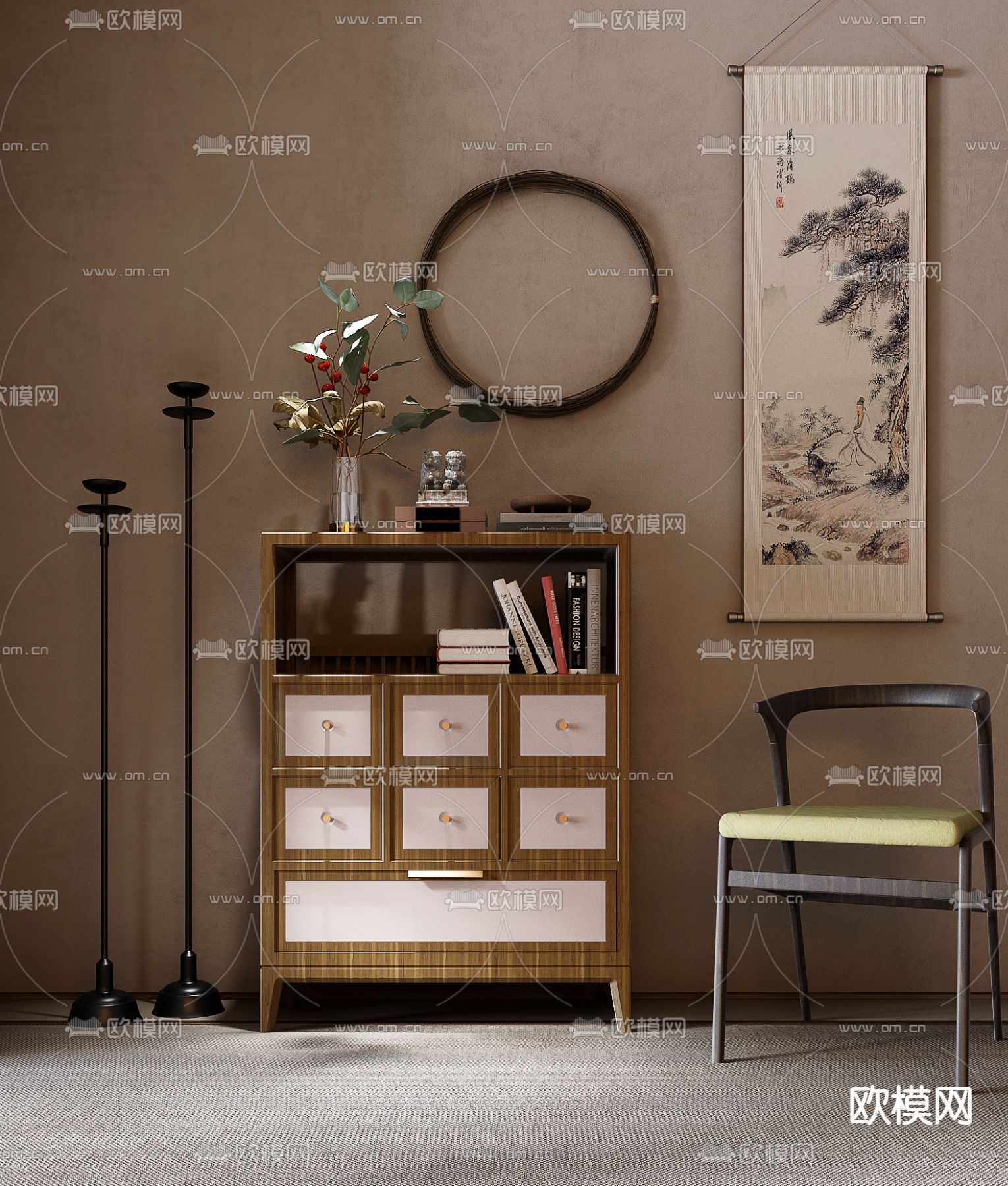 新中式五斗柜3d模型下载