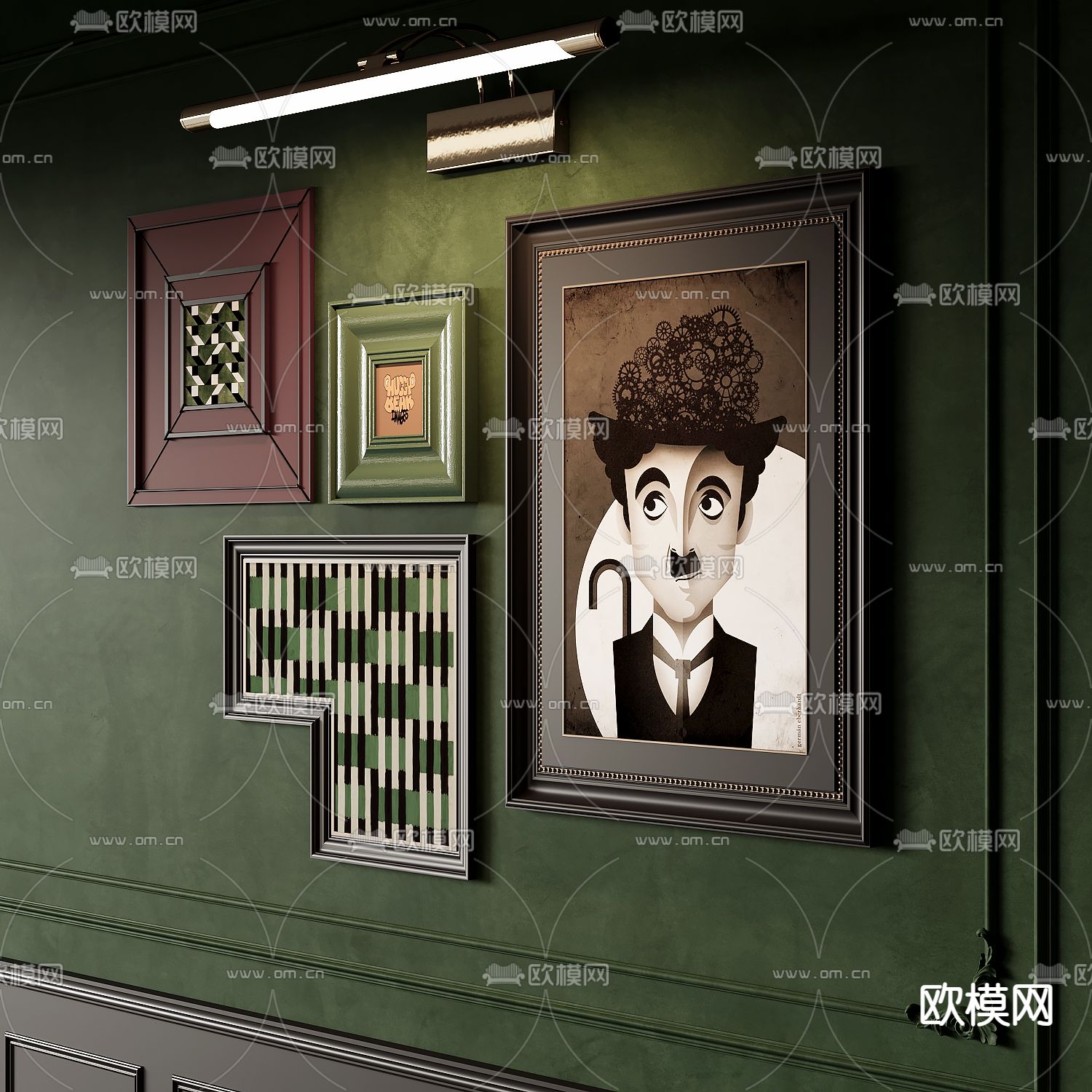 中古风装饰画su模型下载（渲染图2）