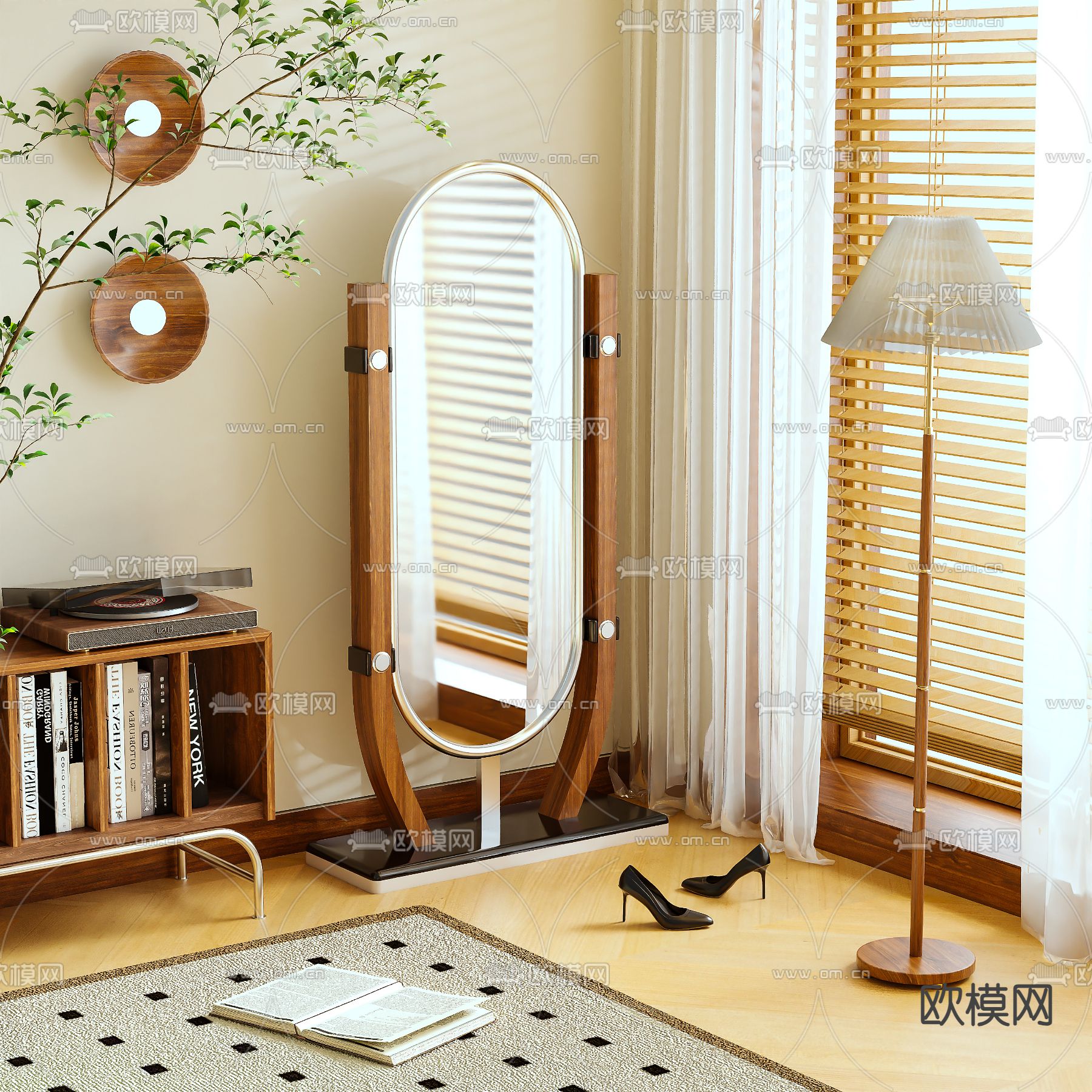 中古风镜子 全身镜 穿衣镜3d模型下载