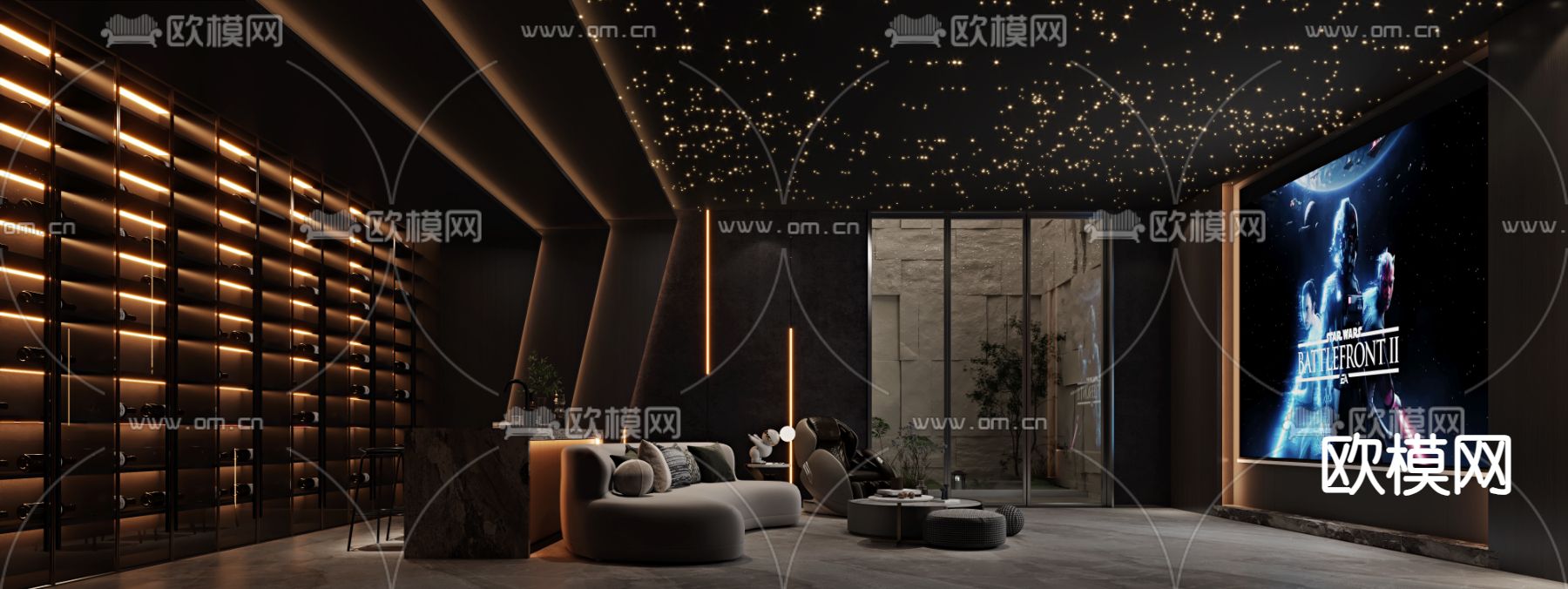 现代影音室 视听室3d模型下载