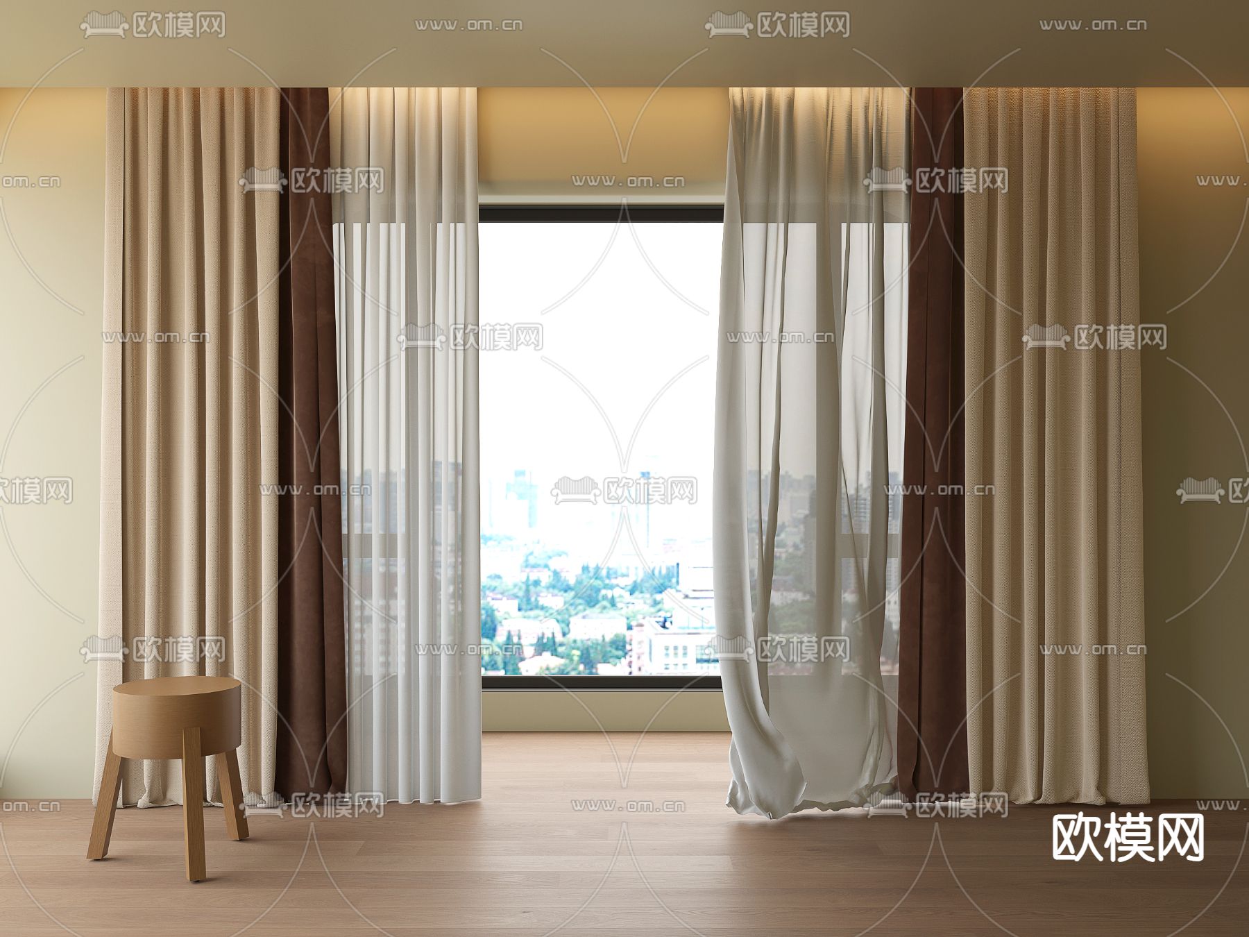 素色窗帘 窗纱3d模型下载