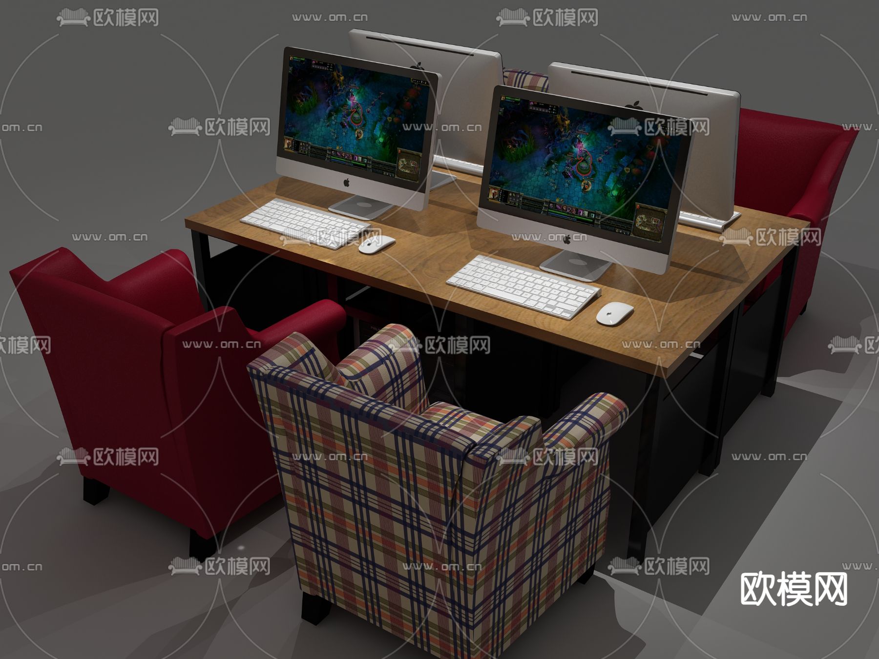 网吧电脑桌 网咖桌椅3d模型下载