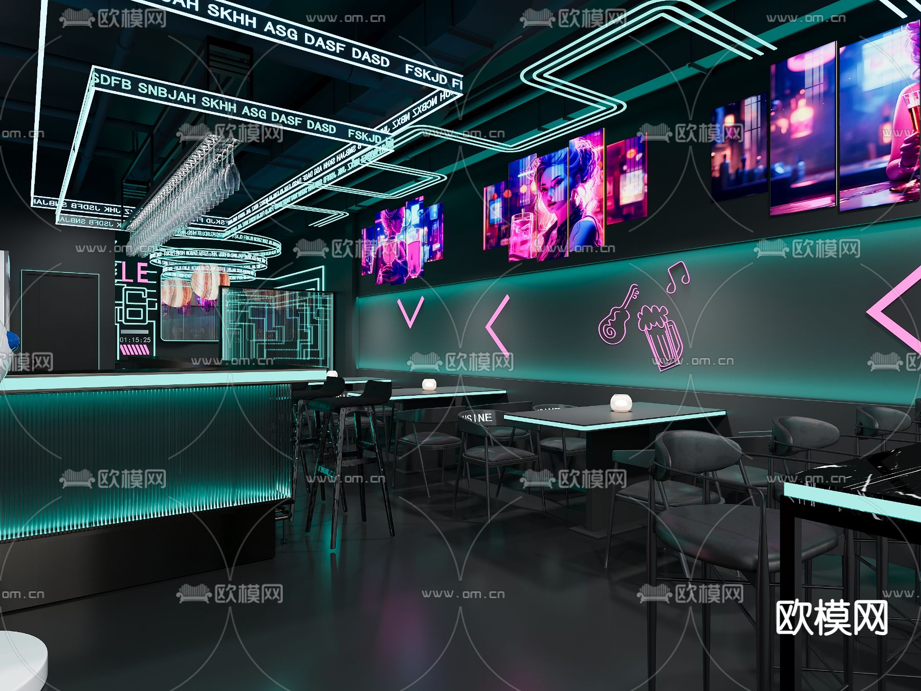 现代酒吧 清吧3d模型下载（渲染图1）