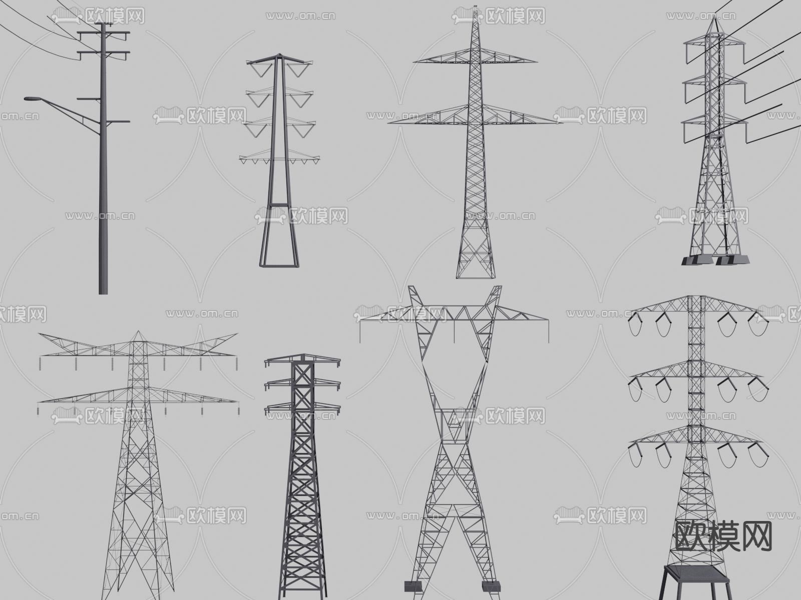 高压塔 高压电线杆3d模型下载