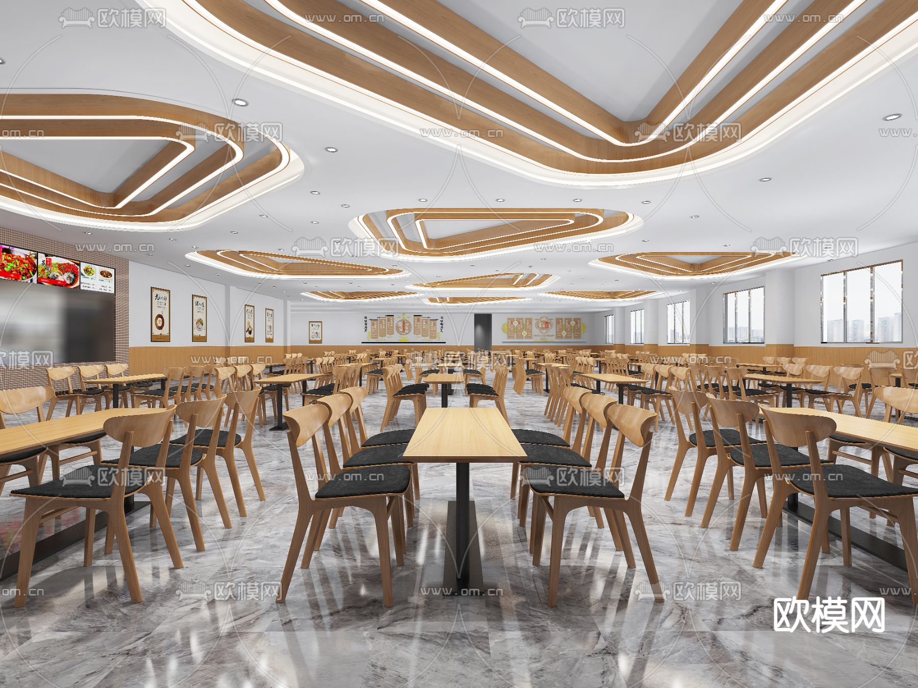 现代食堂 饭堂3d模型下载