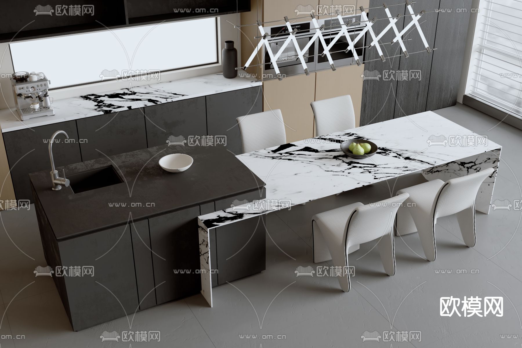 现代中岛餐桌椅3d模型下载