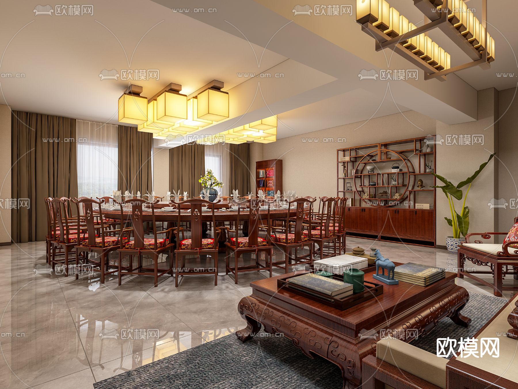 中式包厢 中餐厅包房3d模型下载（渲染图1）