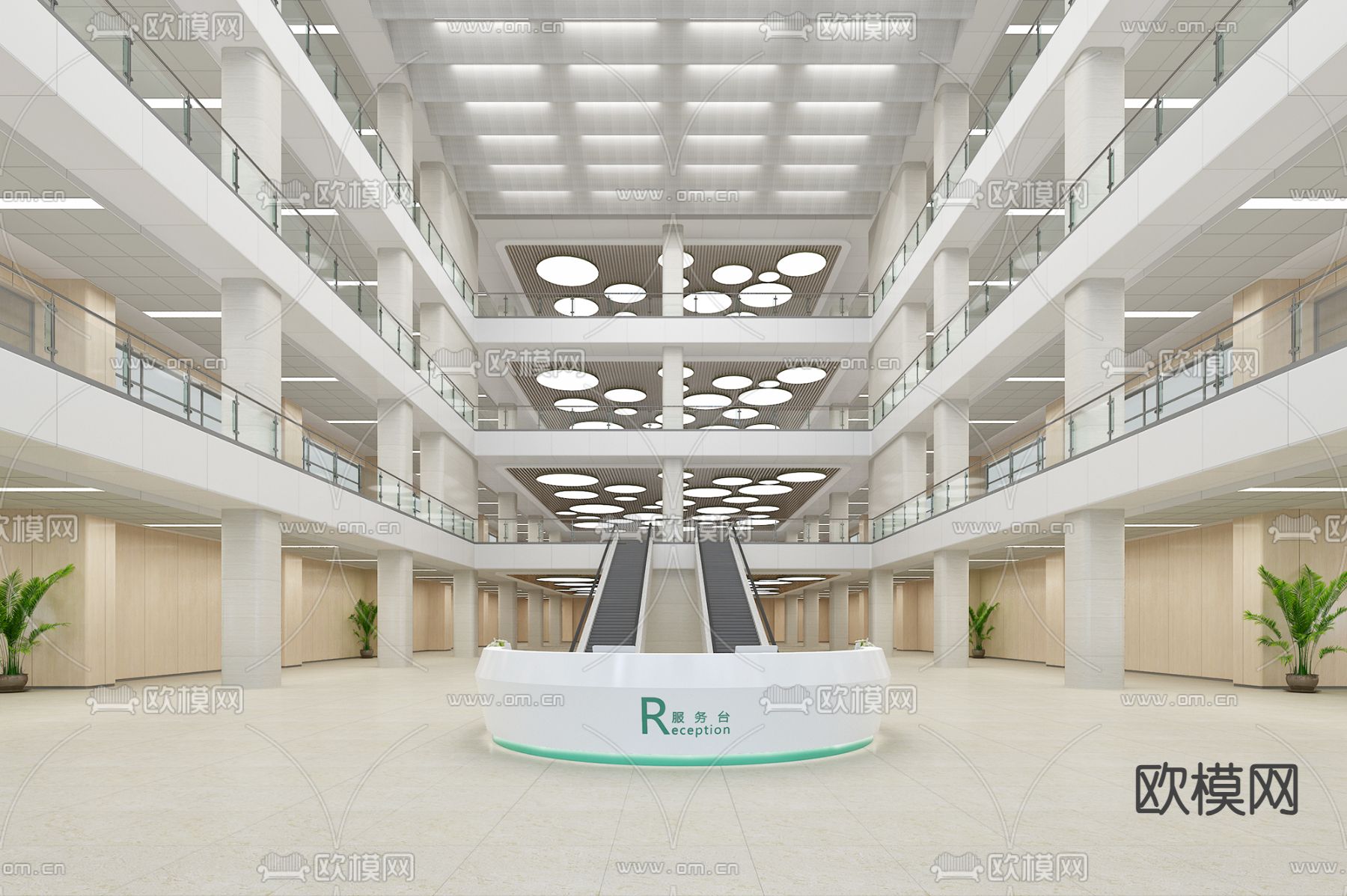 现代医院大堂3d模型下载（渲染图1）