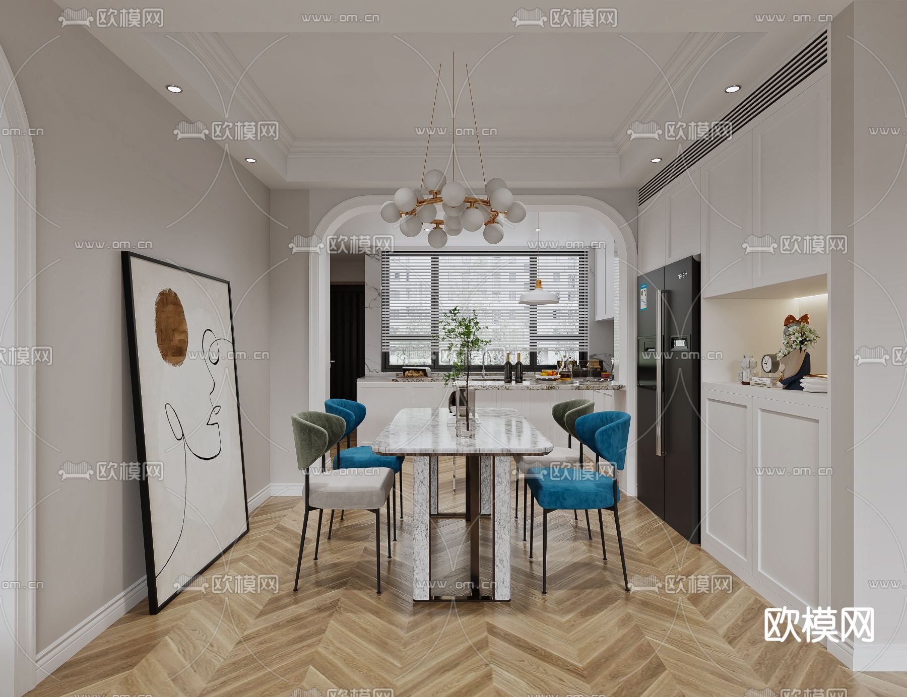 简欧客餐厅3d模型下载（渲染图2）