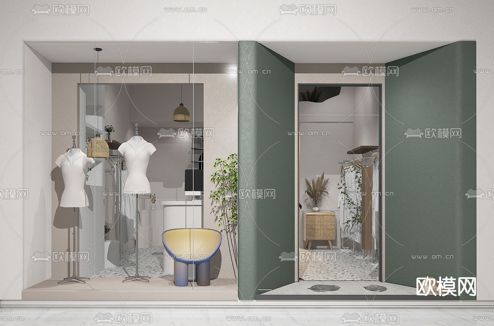 现代橱窗 服装店3d模型下载