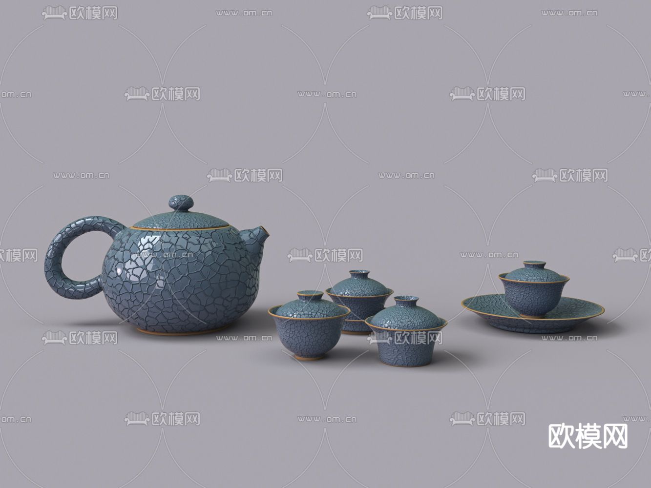 中式茶具 冰片釉茶壶 茶杯3d模型下载