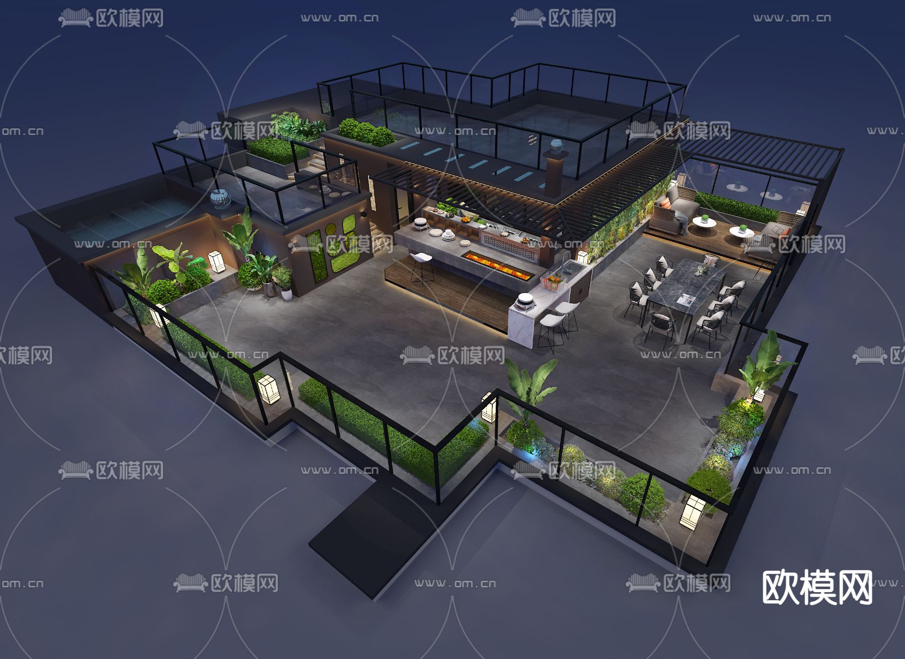 现代庭院 露台花园3d模型下载（渲染图3）