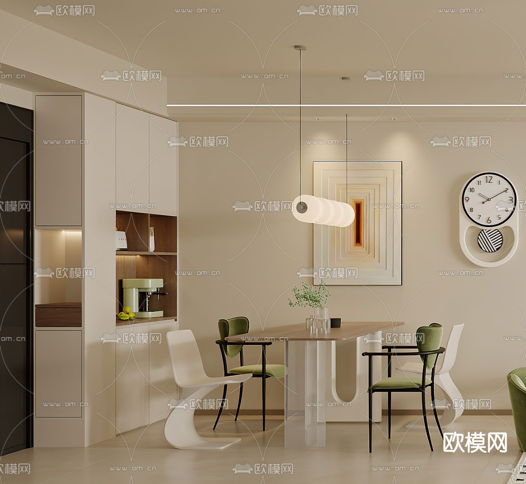 奶油风餐厅3d模型下载（渲染图1）