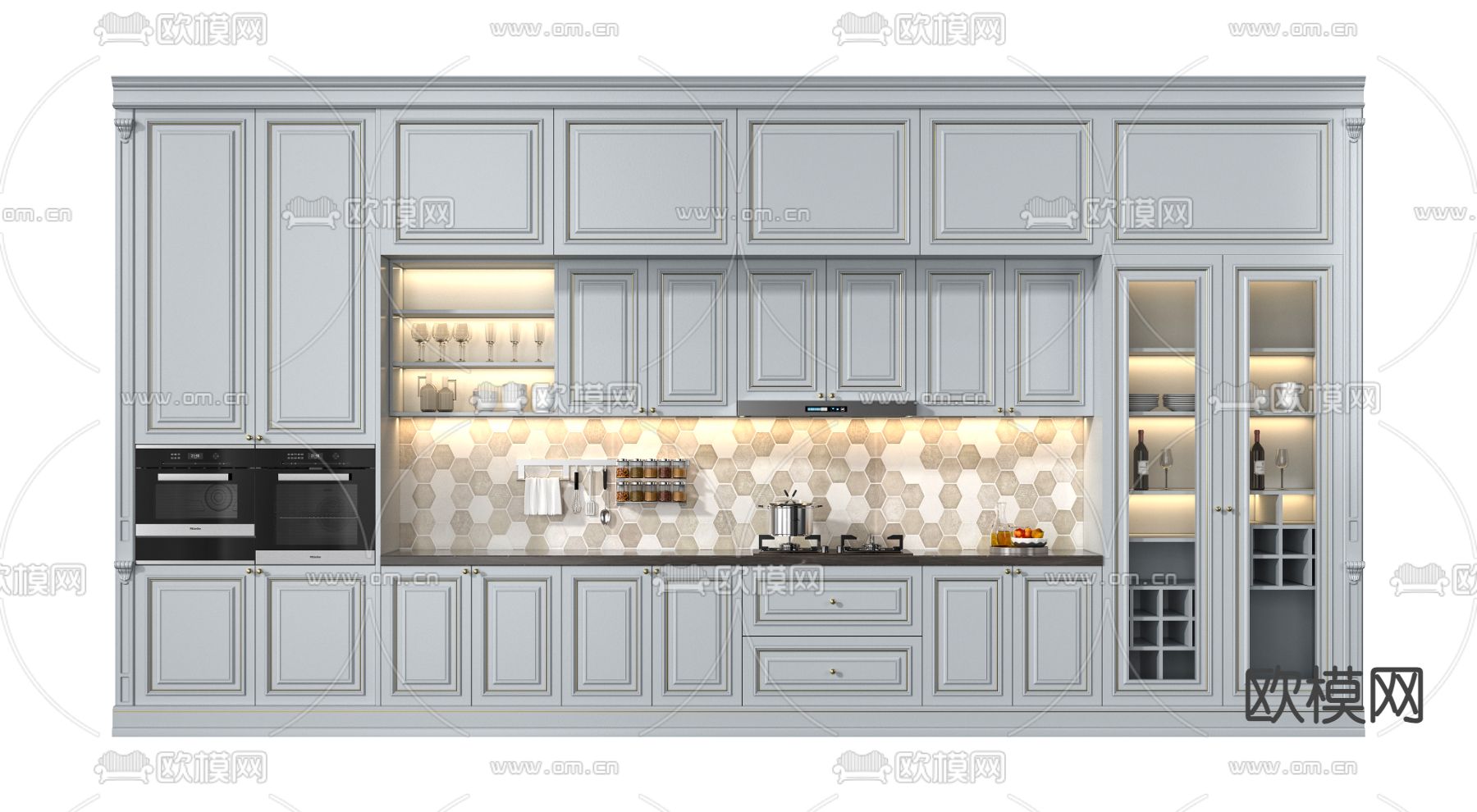 欧式橱柜 一体柜3d模型下载