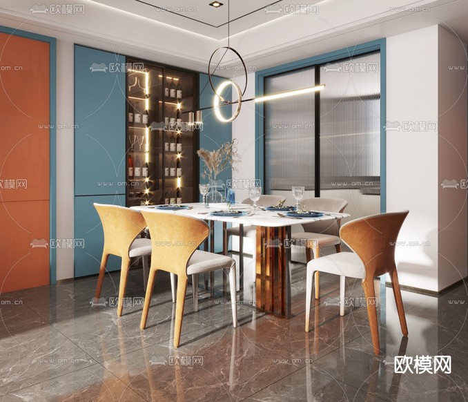 轻奢客餐厅3d模型下载(渲染图4)