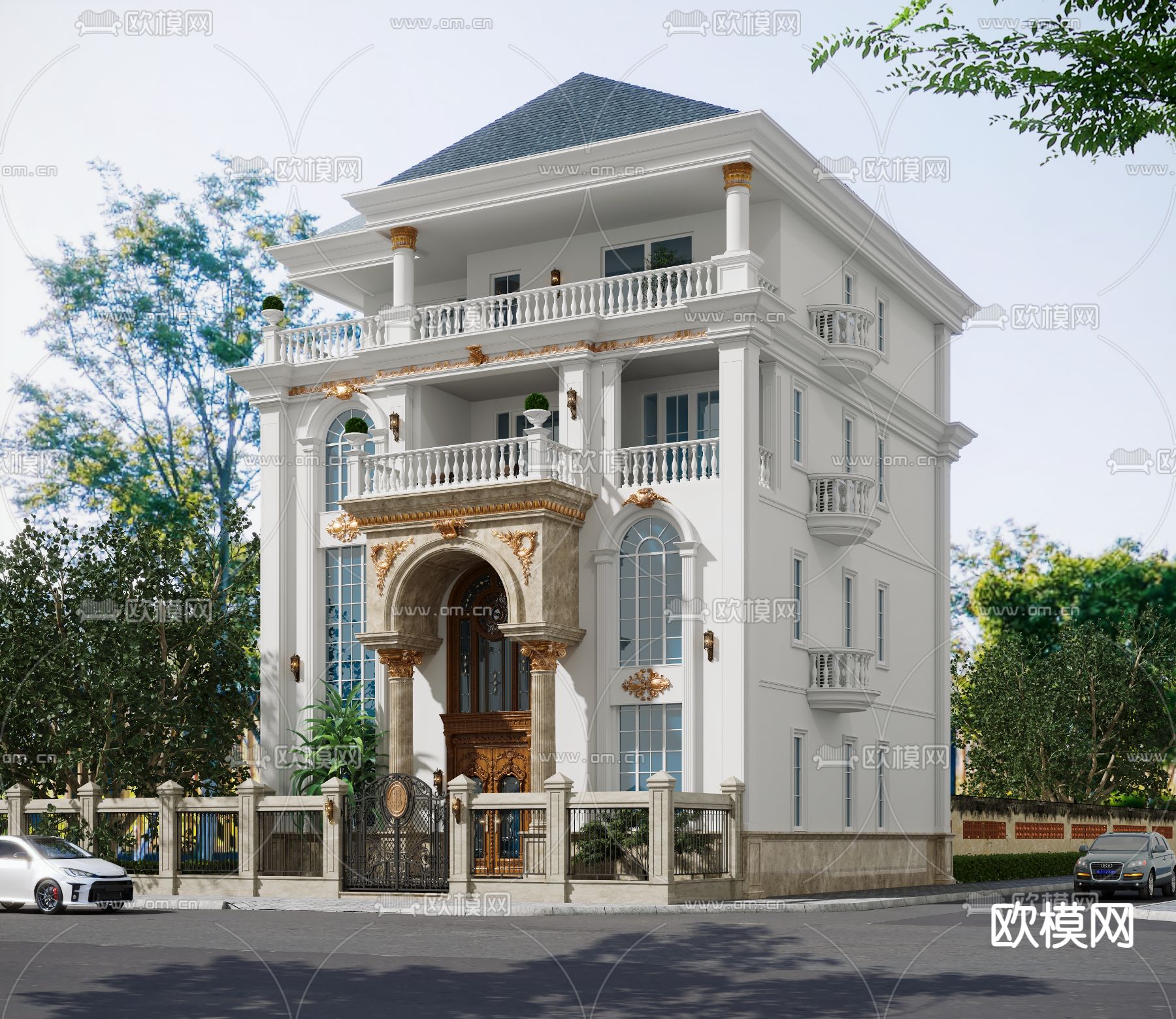 欧式别墅外观3d模型下载
