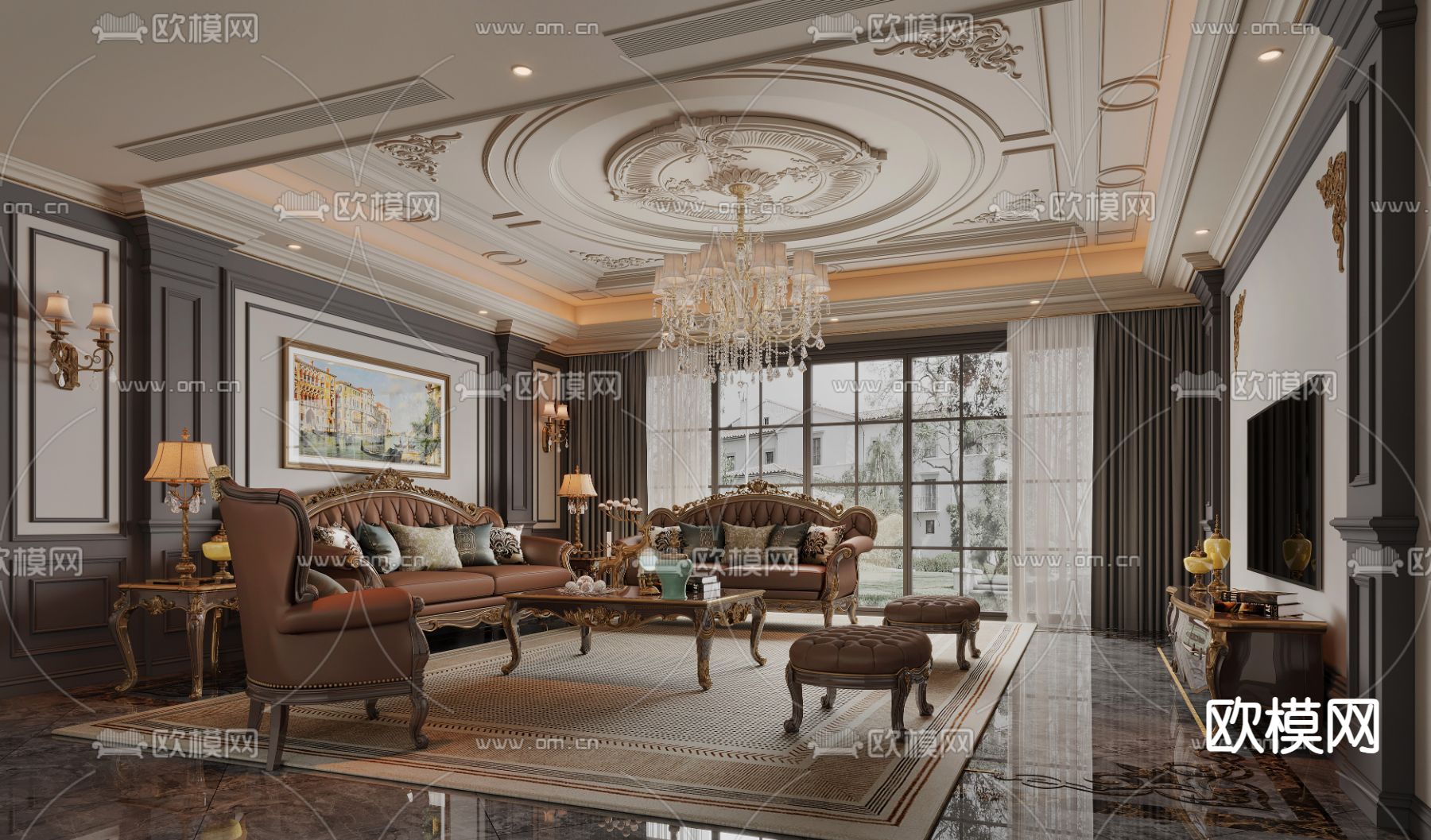 欧式客厅3d模型下载