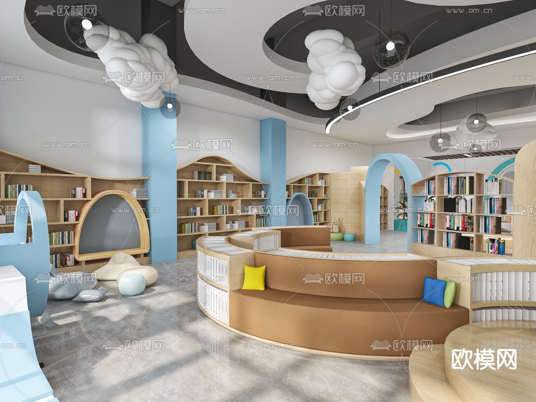 现代书吧 图书馆3d模型下载（渲染图3）