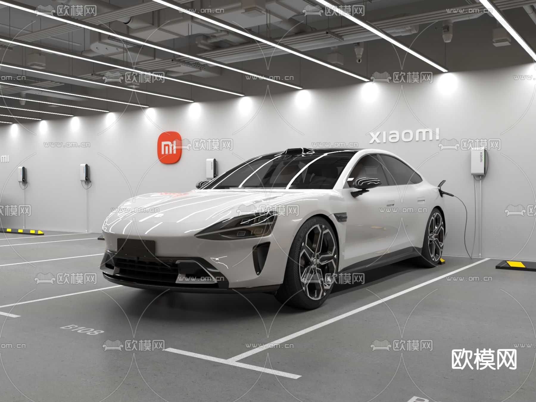 小米充电停车位 地下车库su模型下载（渲染图3）