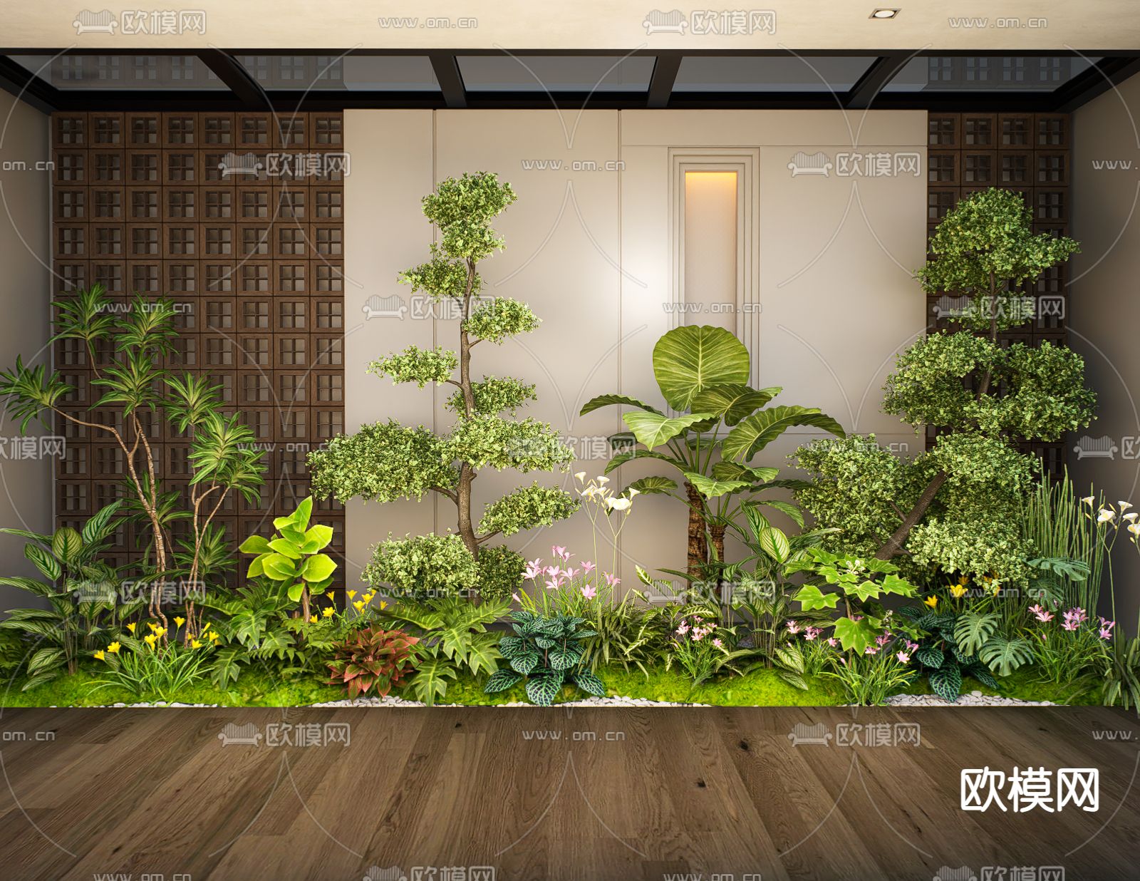 庭院景观小品 植物堆su模型下载（渲染图2）