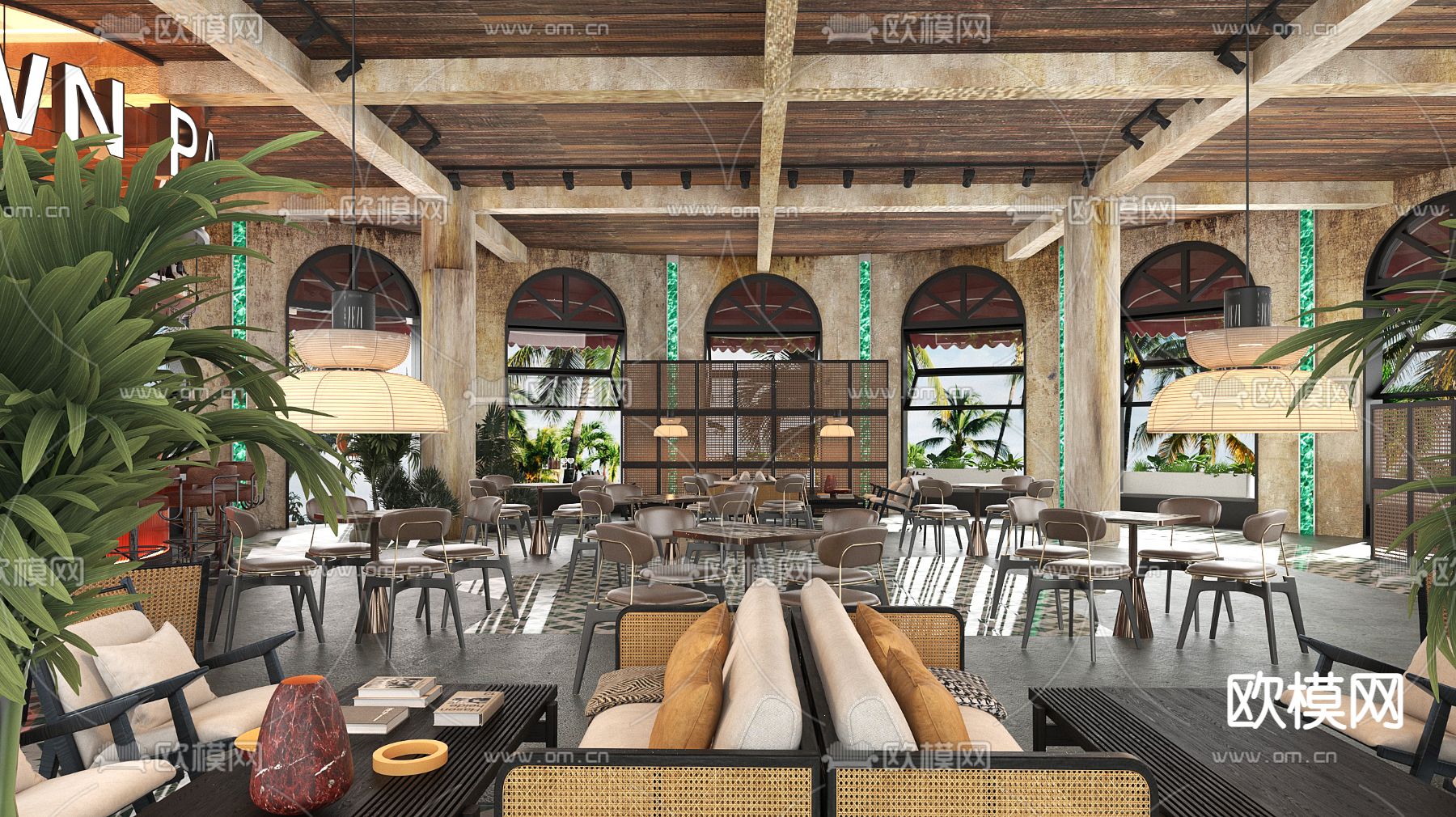 工业风清吧 网红餐厅3d模型下载（渲染图3）