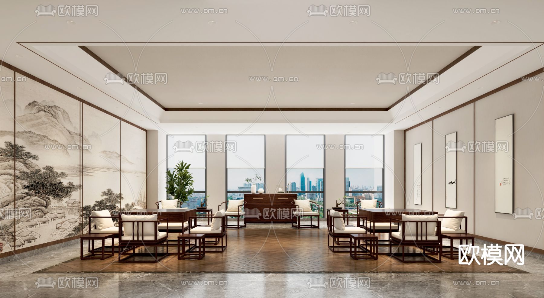 中式棋牌室 休闲室3d模型下载