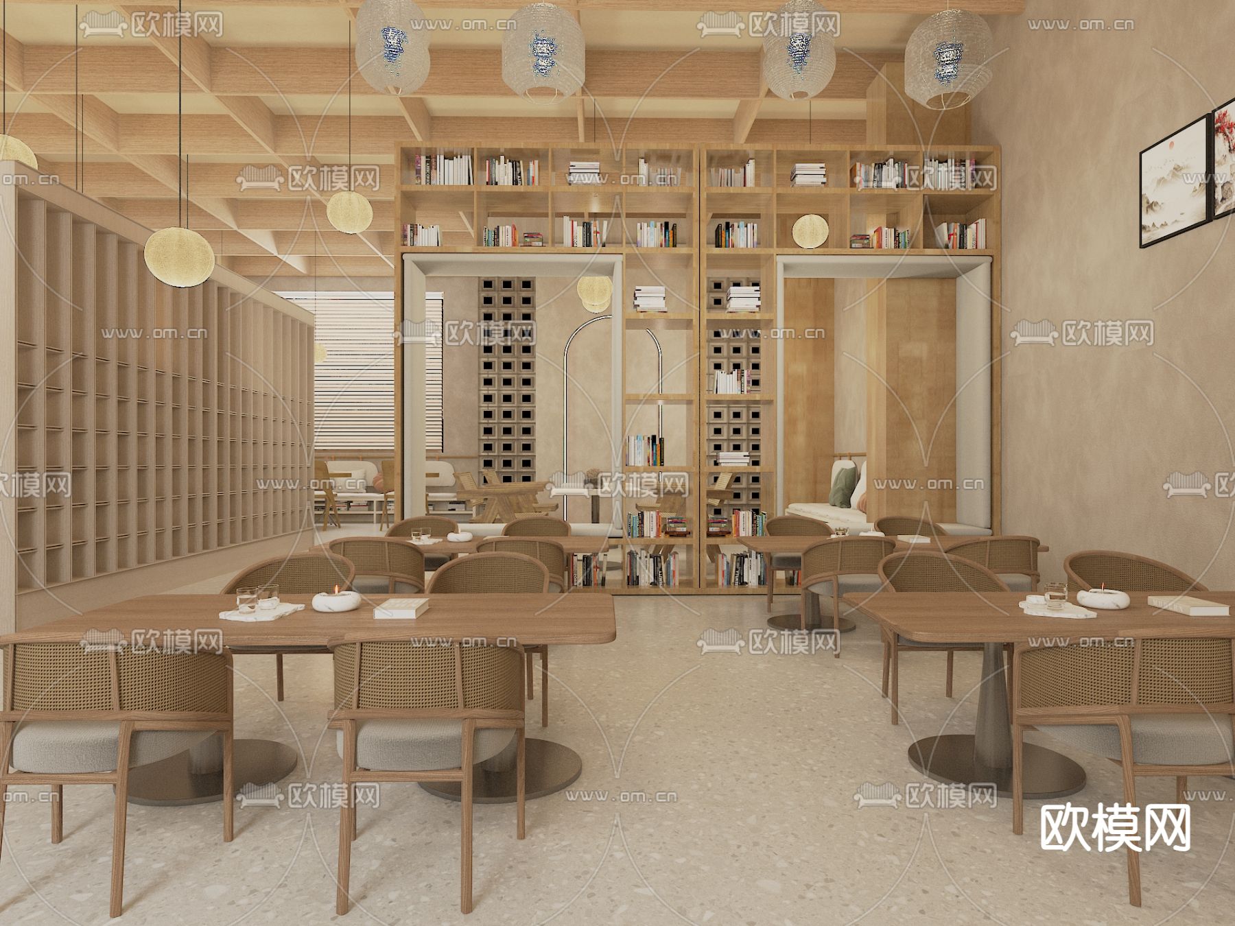 侘寂风图书馆 书咖3d模型下载（渲染图3）