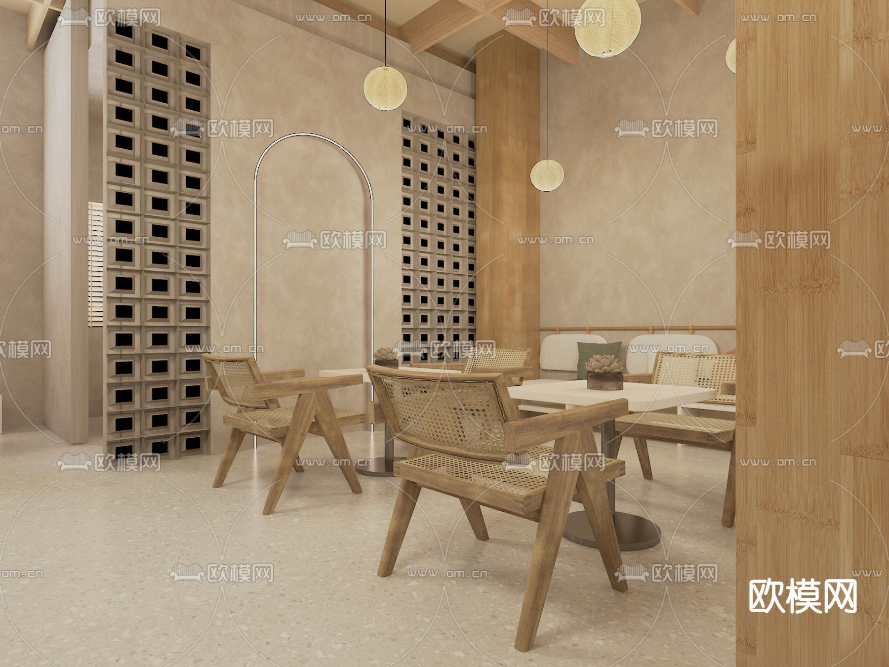 侘寂风图书馆 书咖3d模型下载（渲染图2）